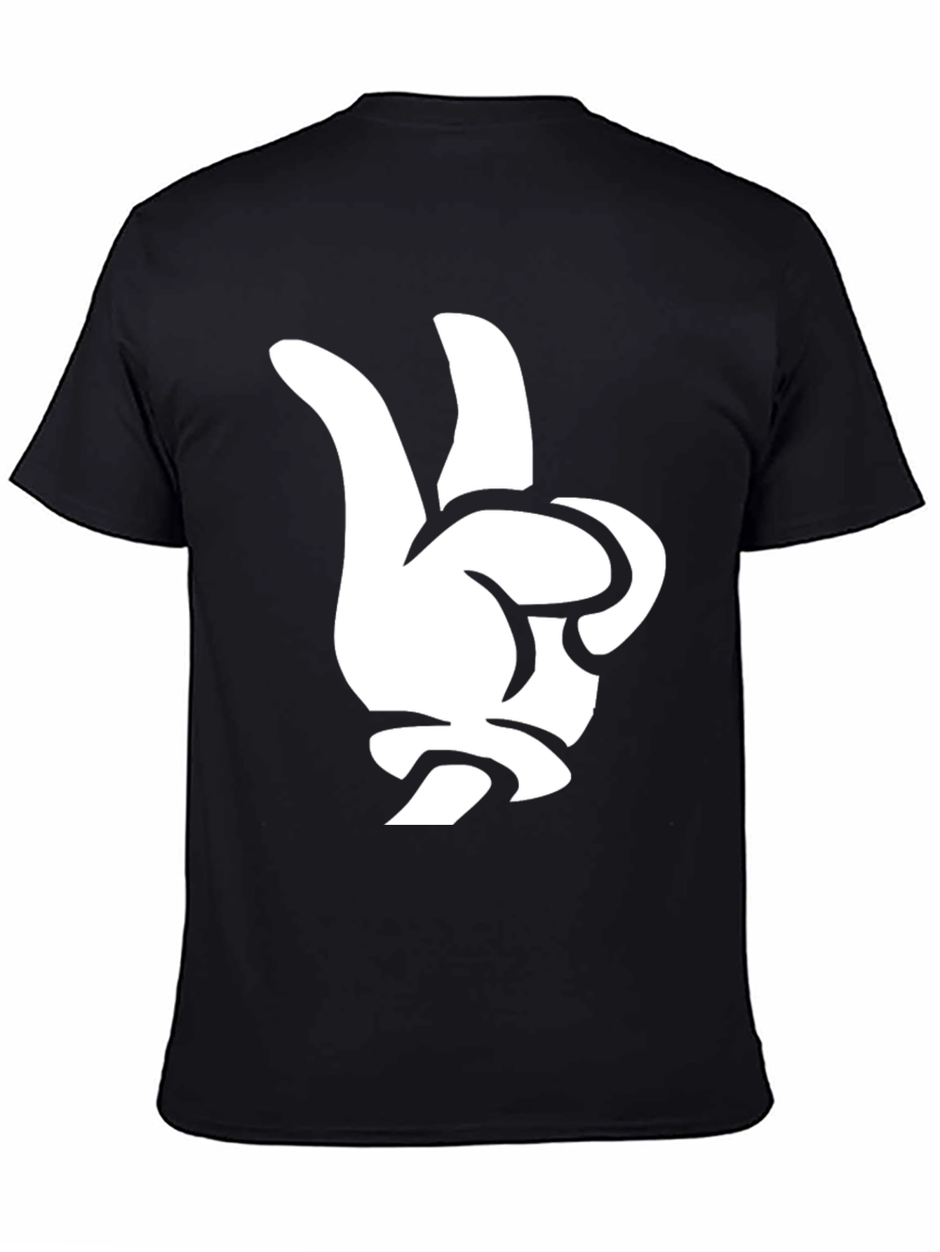 Peace Sign Hand Graphic Tee - Black Cotton T-Shirt