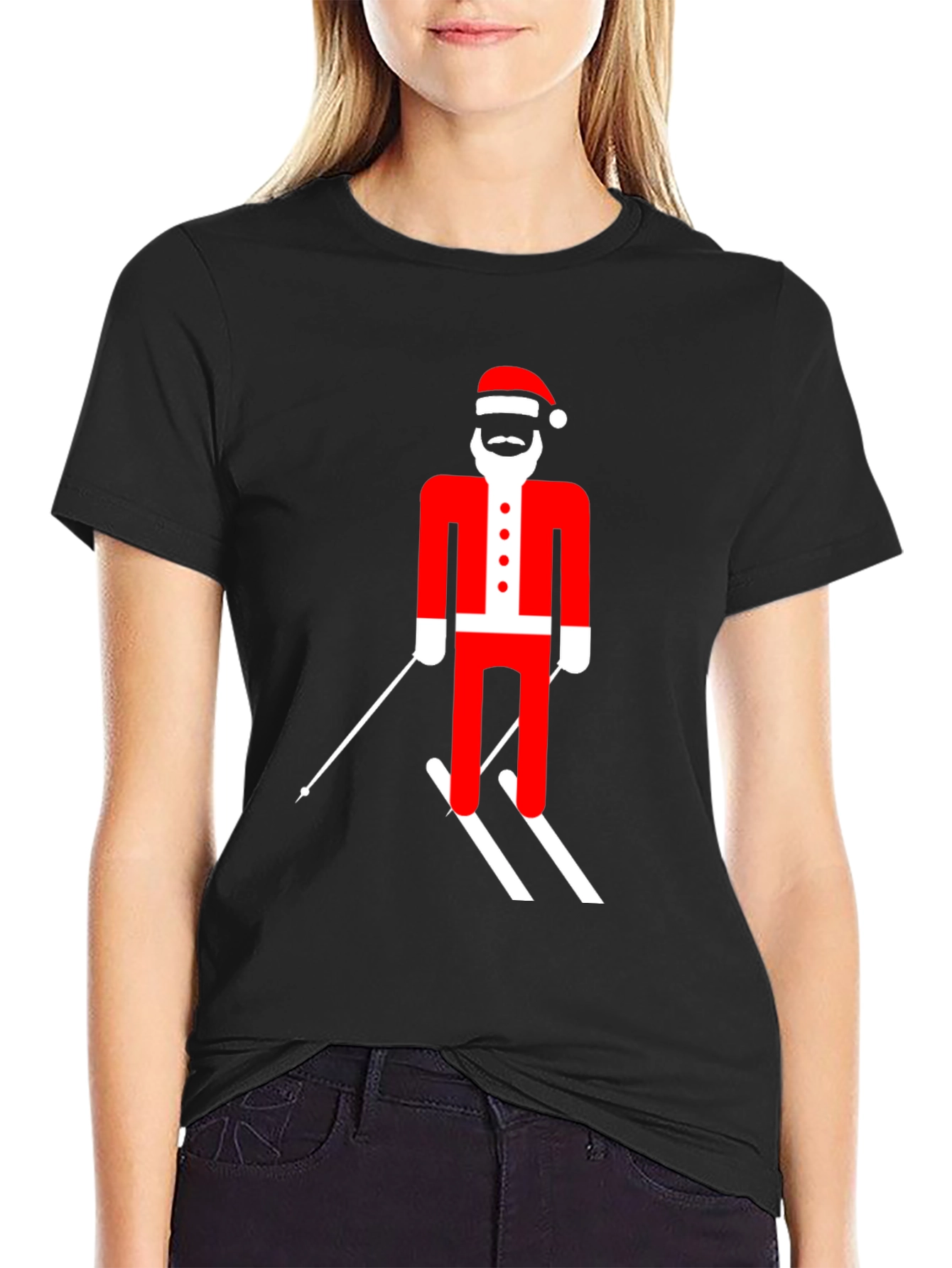 Skiing Santa T-Shirt - Festive Holiday Tee