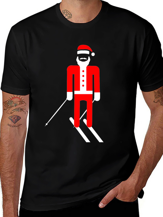 Skiing Santa T-Shirt - Festive Holiday Tee