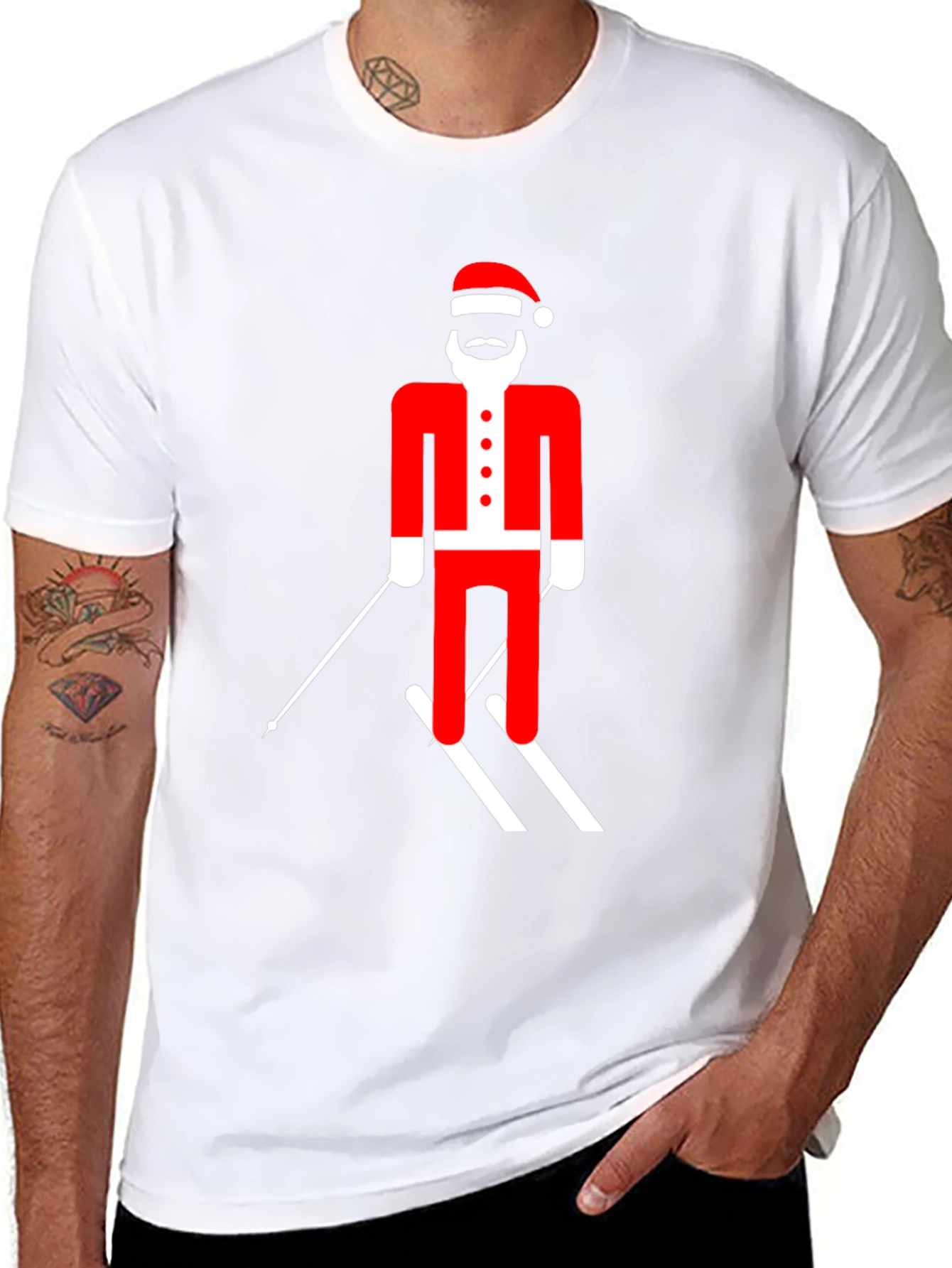 Skiing Santa T-Shirt - Festive Holiday Tee