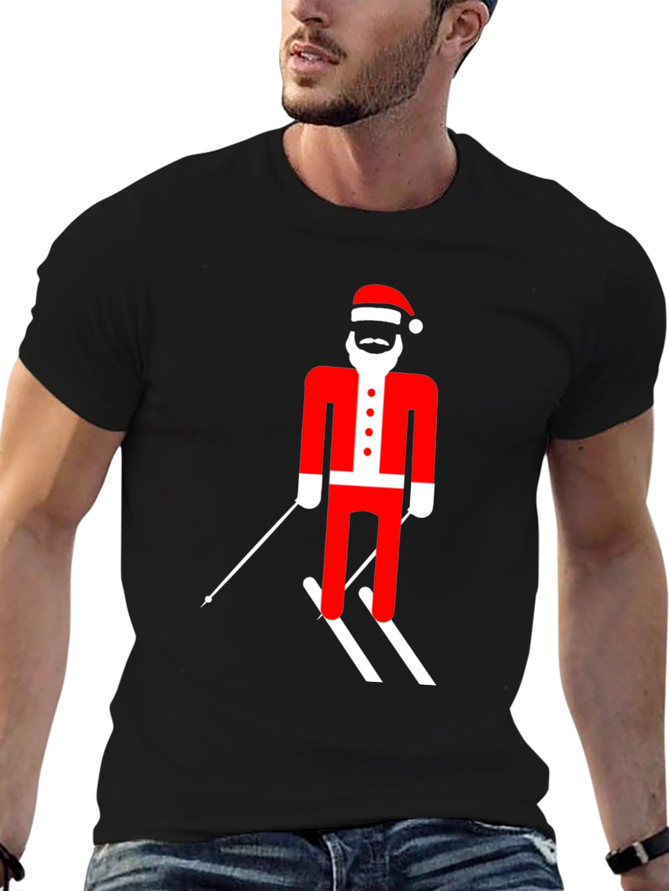 Skiing Santa T-Shirt - Festive Holiday Tee