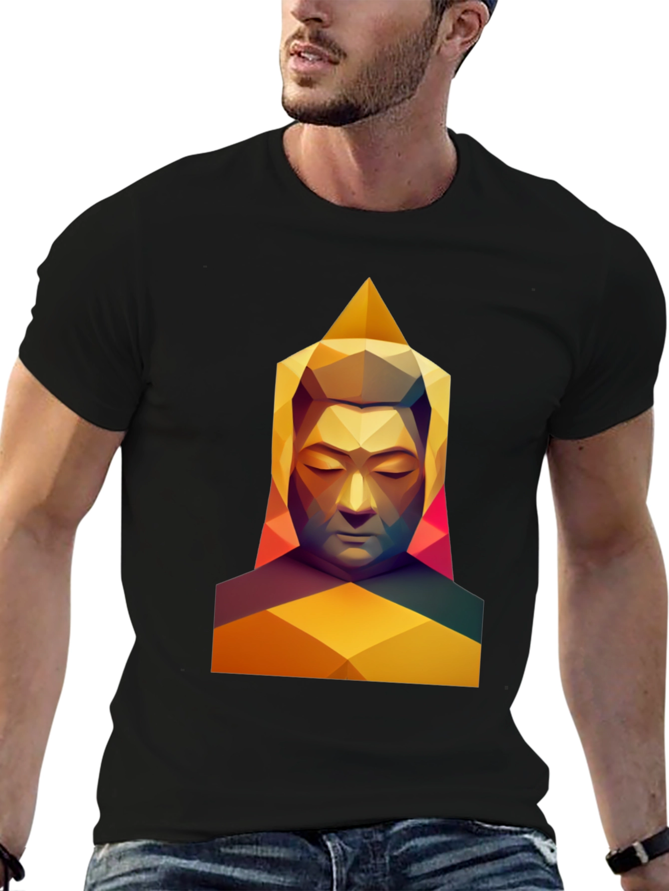 Geometric Buddha Graphic Tee - Modern Spiritual Art