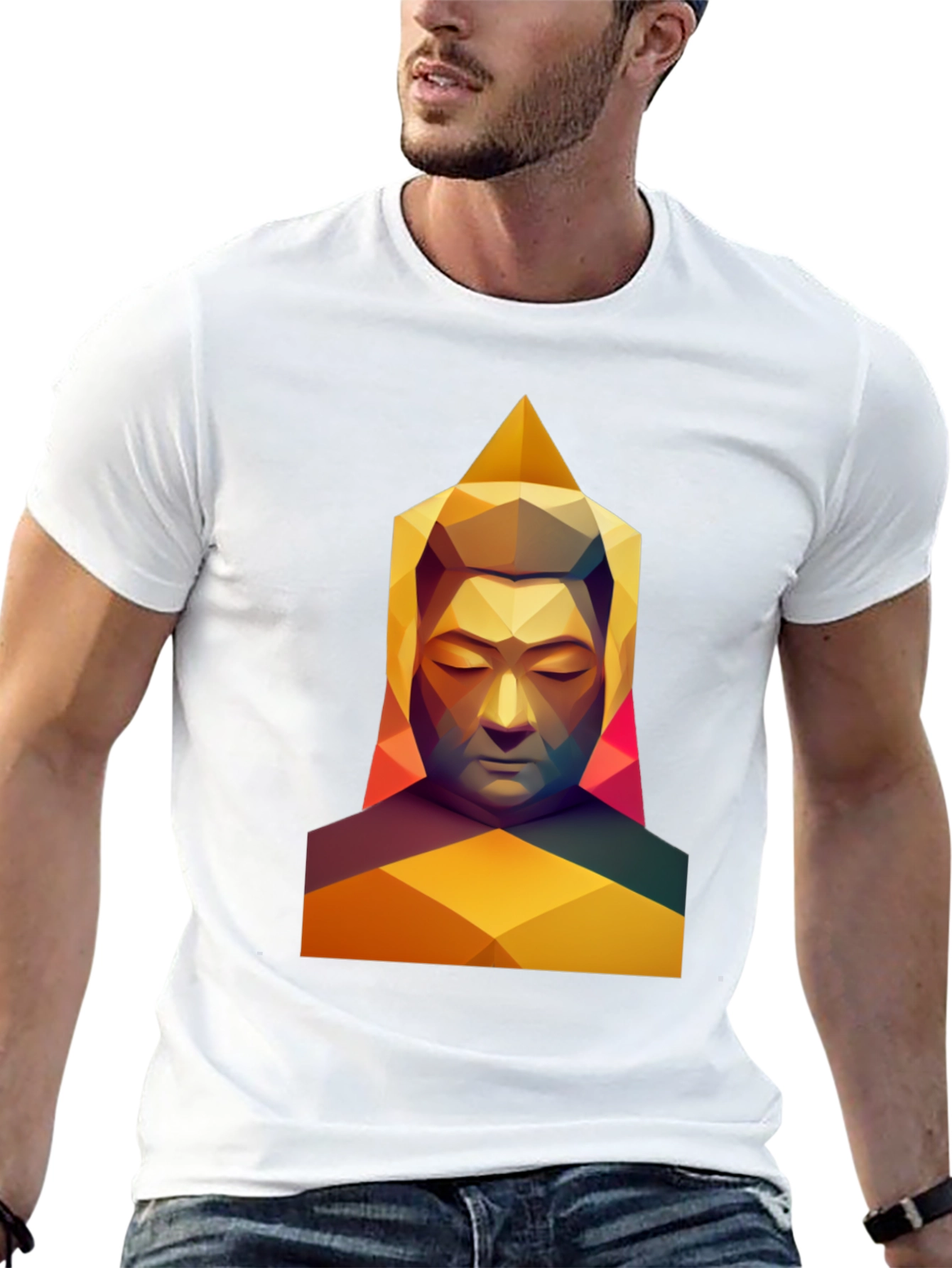 Geometric Buddha Graphic Tee - Modern Spiritual Art