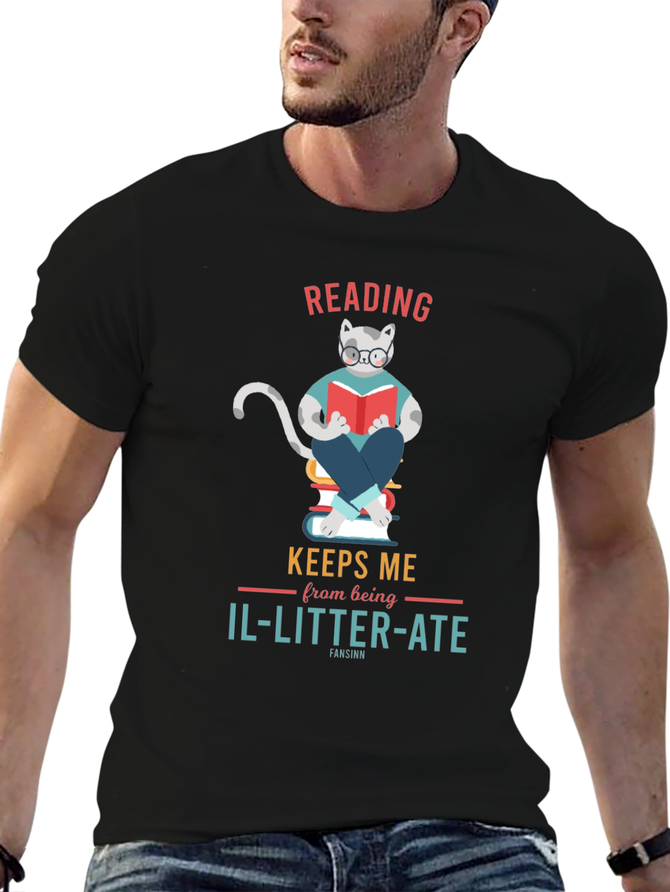 Reading Cat Graphic T-Shirt - Il-Litter-Ate Pun Tee