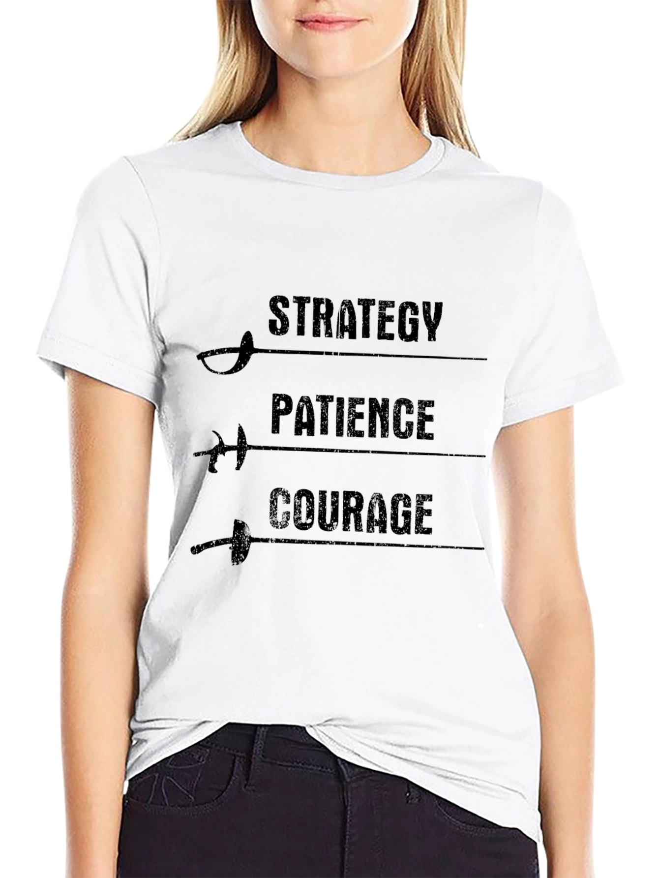 Strategy Patience Courage Fencing Graphic Tee