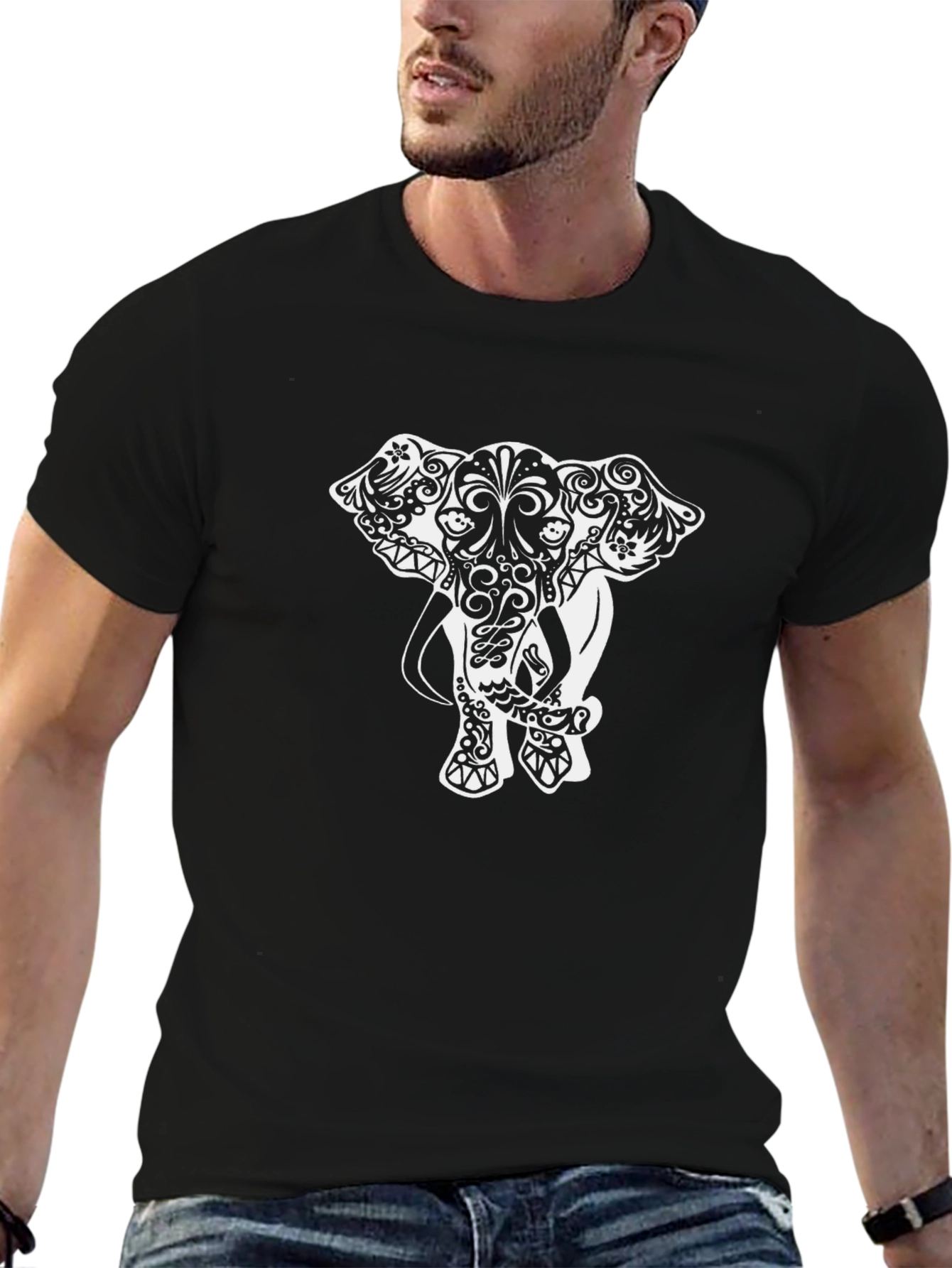Elephant Mandala Graphic Tee - Stylish Black T-Shirt
