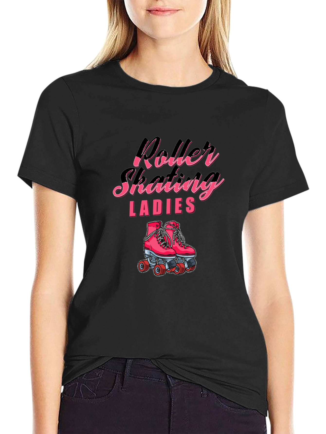 Roller Skating Ladies Graphic Tee - Black
