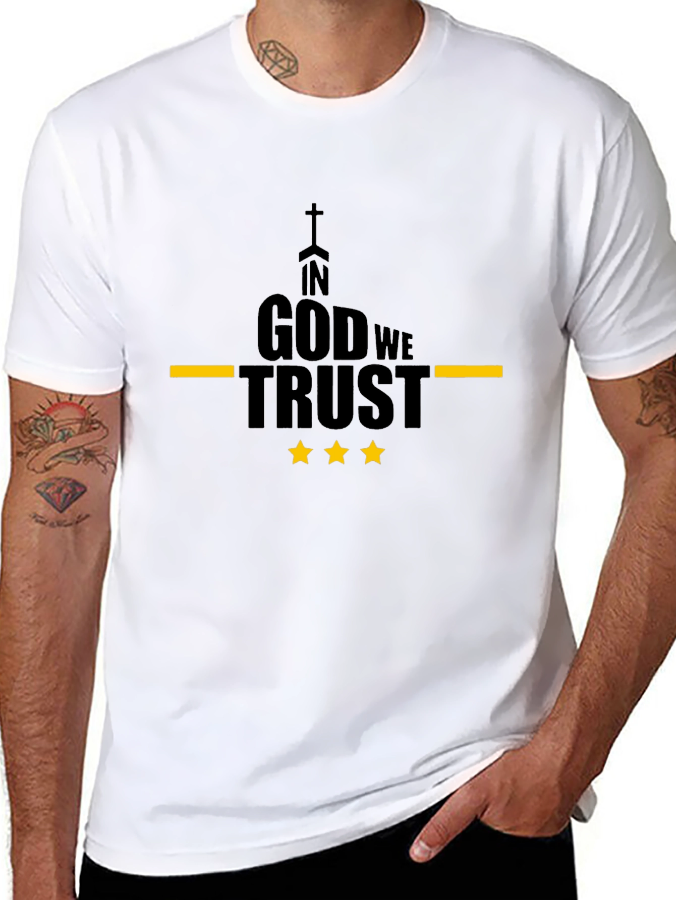 In God We Trust Black T-Shirt with Yellow Accents