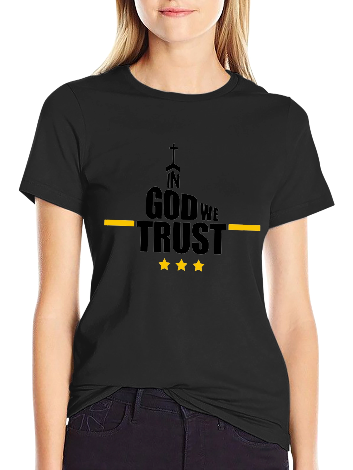 In God We Trust Black T-Shirt with Yellow Accents
