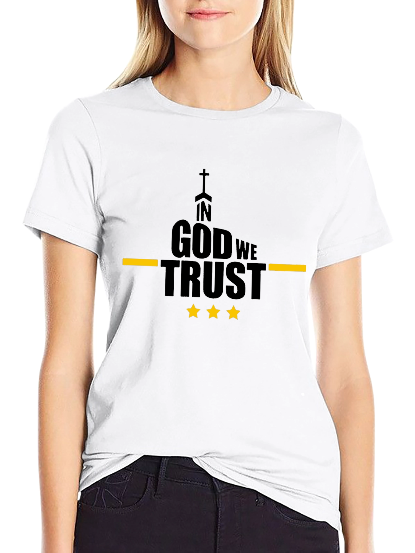 In God We Trust Black T-Shirt with Yellow Accents