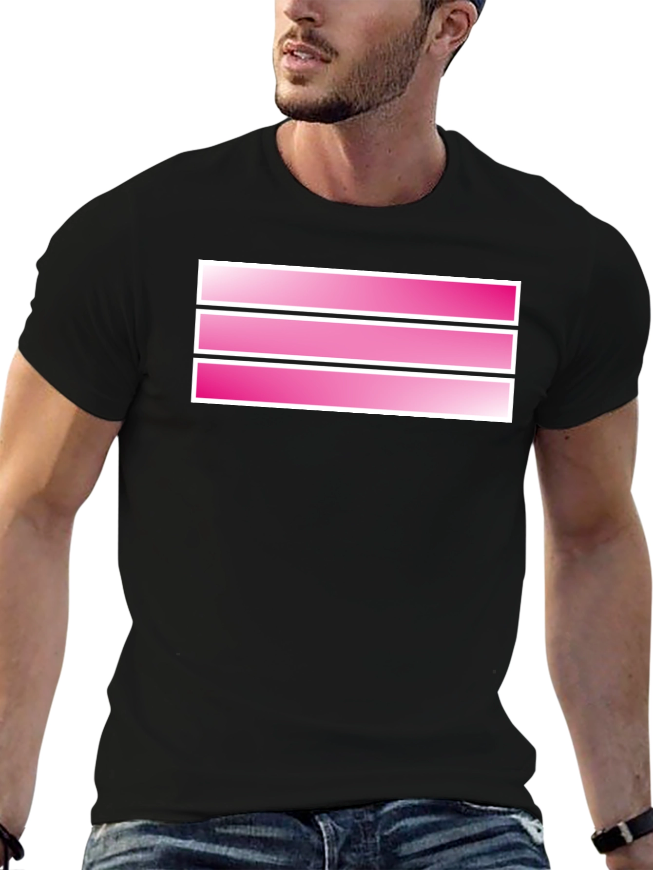 Striped Pink Graphic Tee - Mens Black T-Shirt