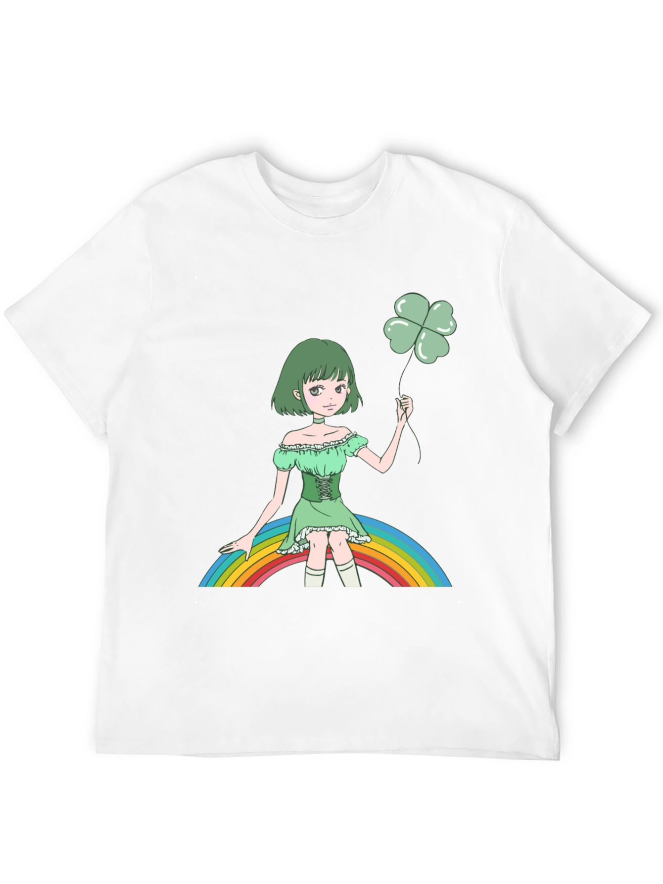 Anime Girl Clover Rainbow Black T-Shirt