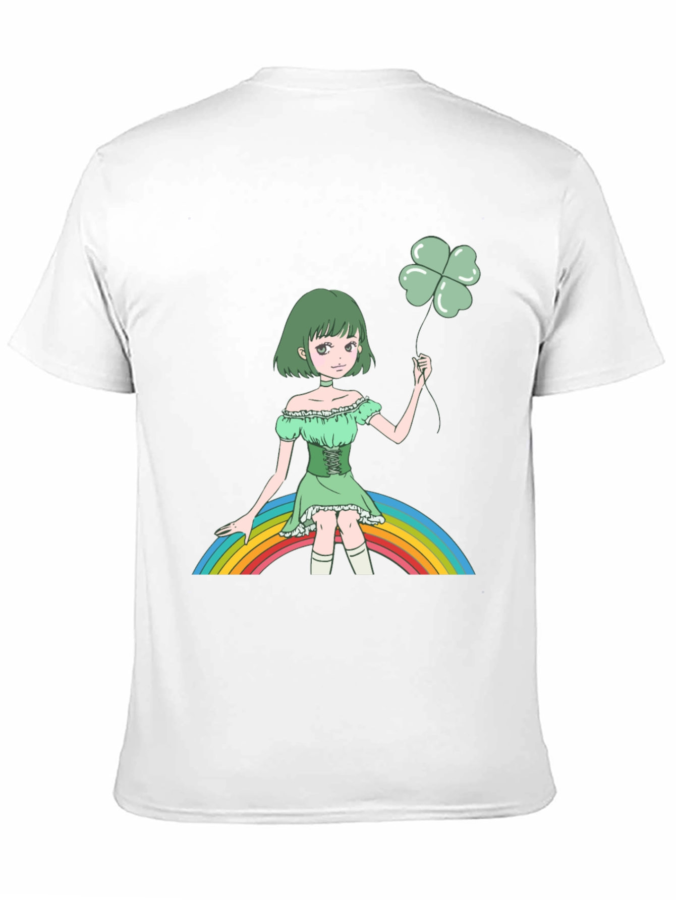 Anime Girl Clover Rainbow Black T-Shirt