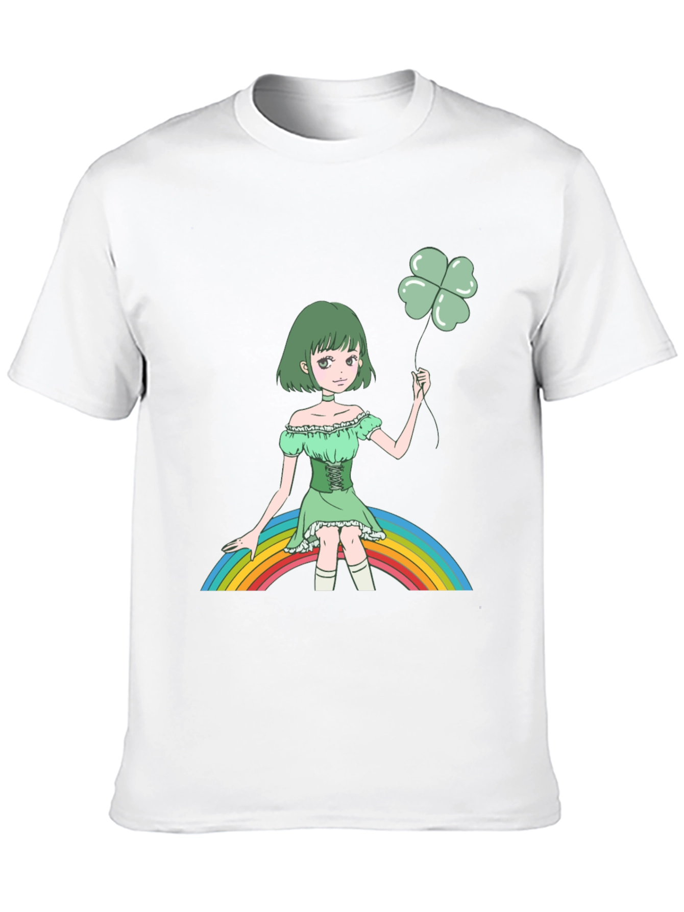 Anime Girl Clover Rainbow Black T-Shirt