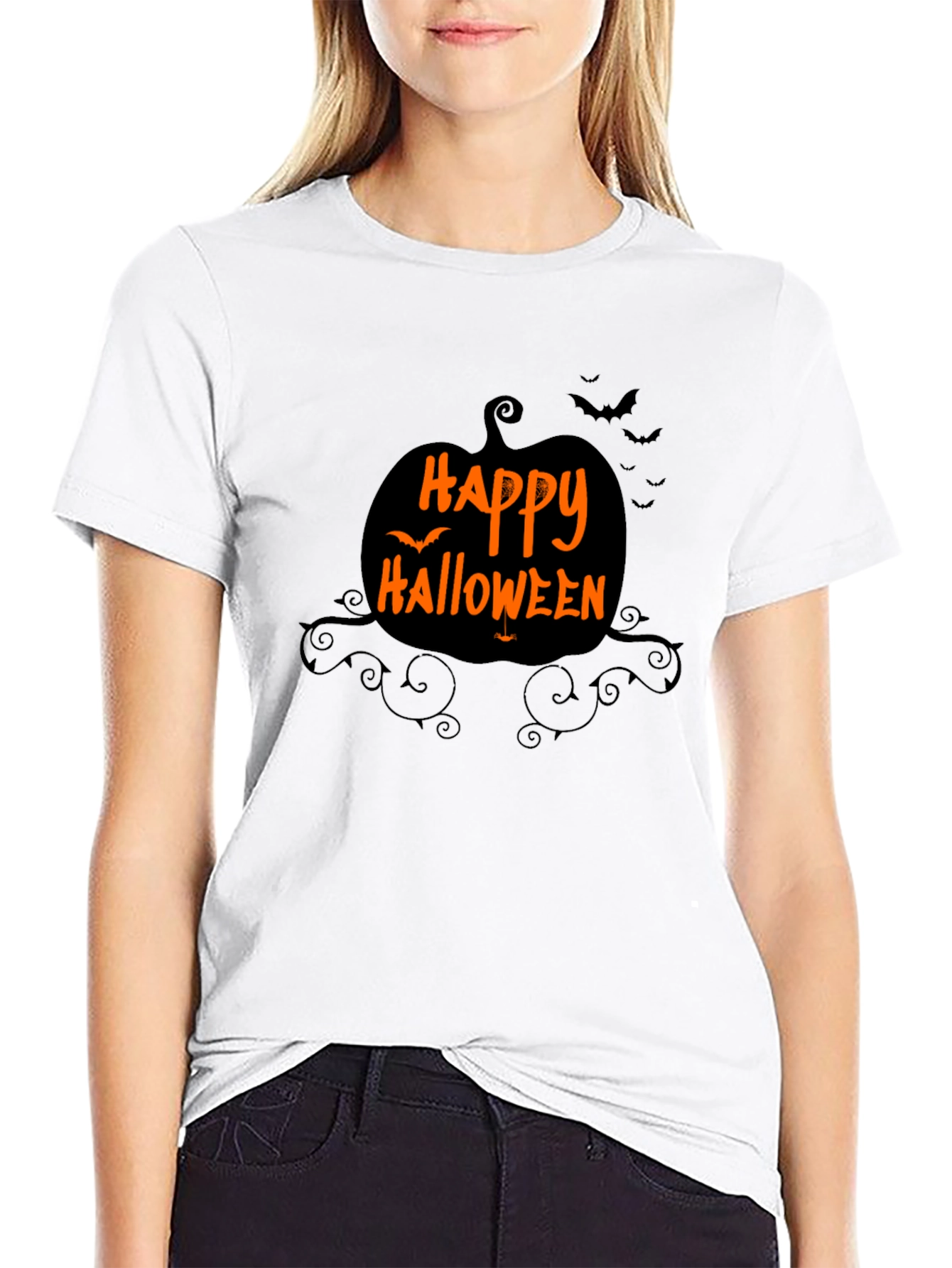Happy Halloween Pumpkin Graphic Black T-Shirt