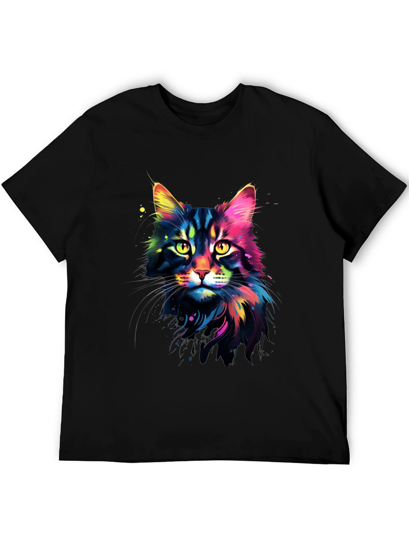 Vibrant Cat Graphic Tee - Unisex Black T-Shirt