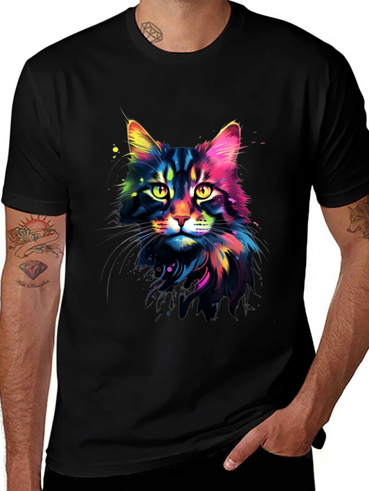Vibrant Cat Graphic Tee - Unisex Black T-Shirt