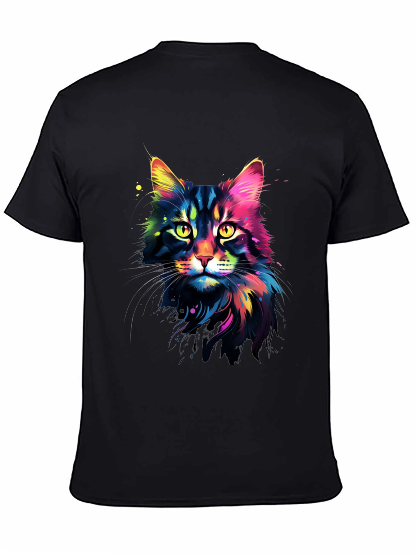 Vibrant Cat Graphic Tee - Unisex Black T-Shirt