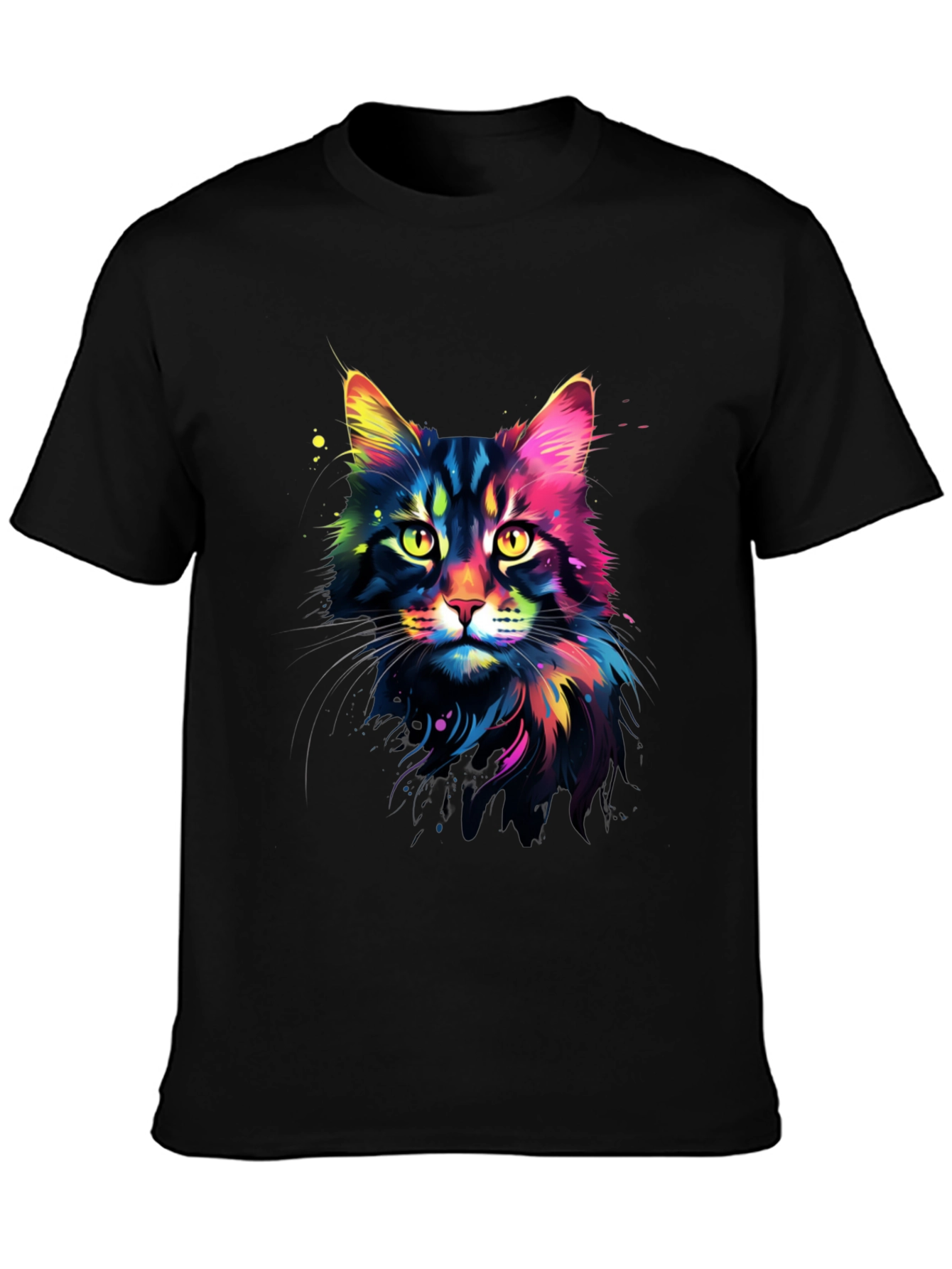 Vibrant Cat Graphic Tee - Unisex Black T-Shirt