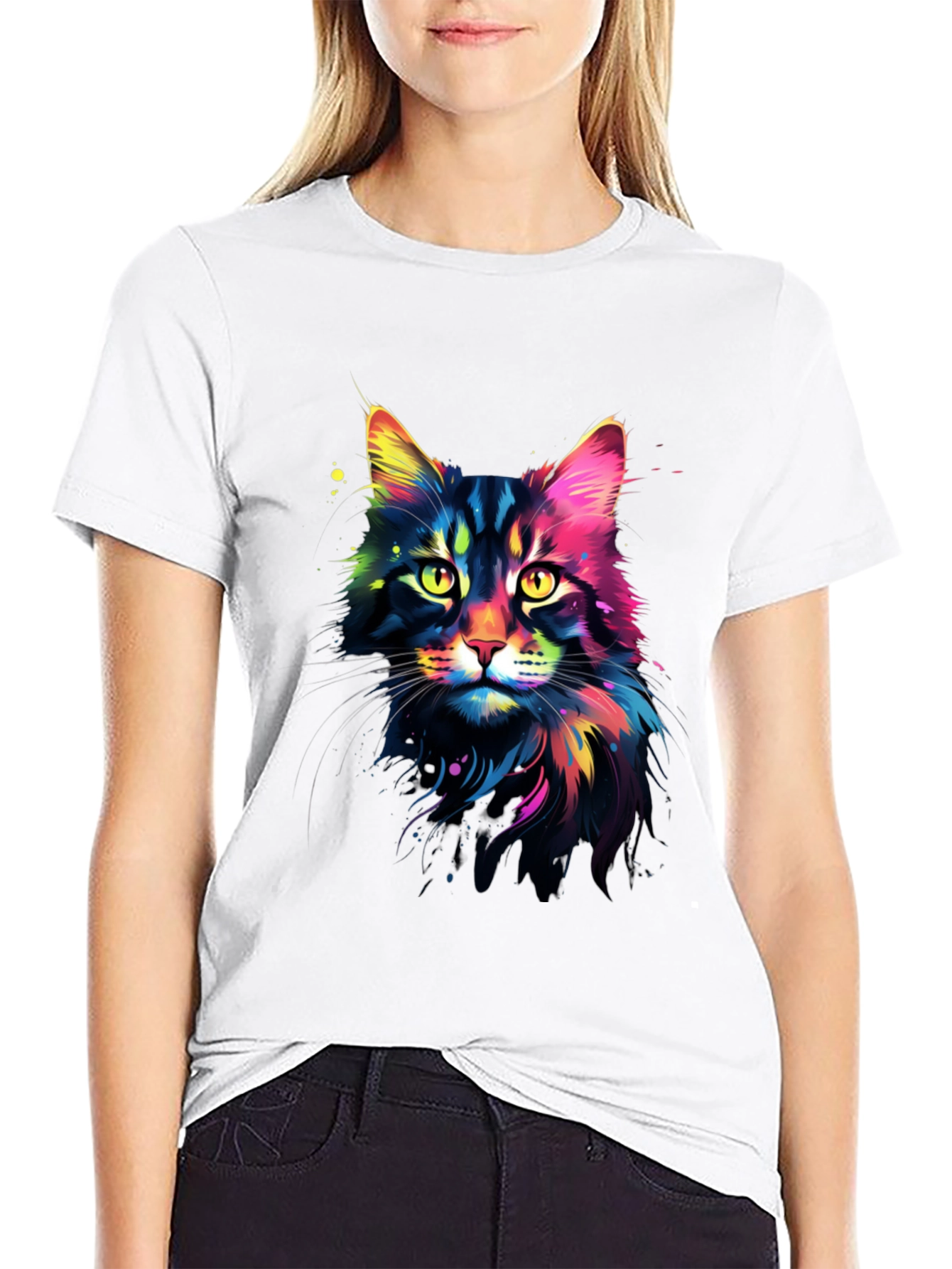 Vibrant Cat Graphic Tee - Unisex Black T-Shirt