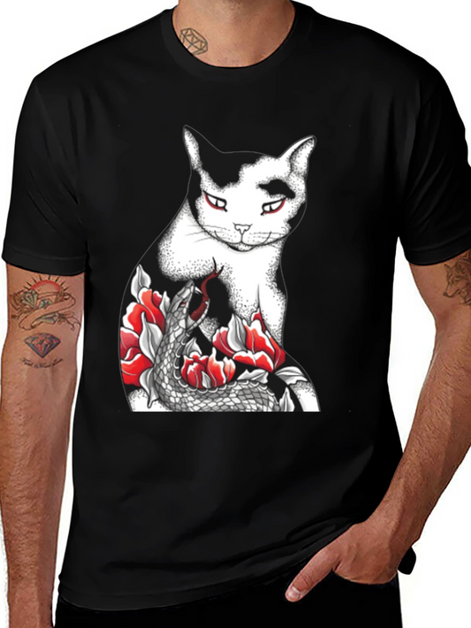 Cat & Snake Graphic Tee - Unique Design