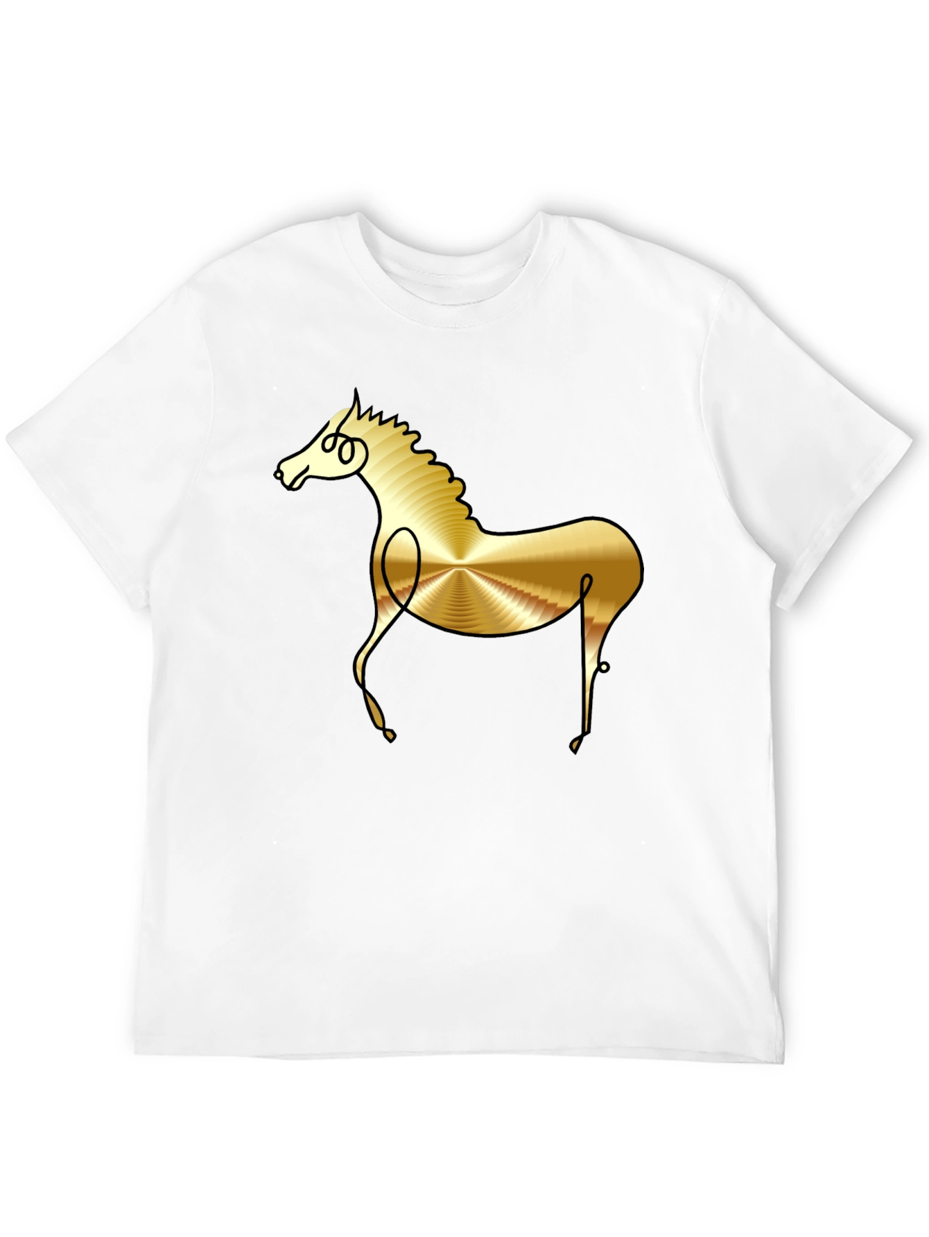 Abstract Golden Horse Graphic Black T-Shirt