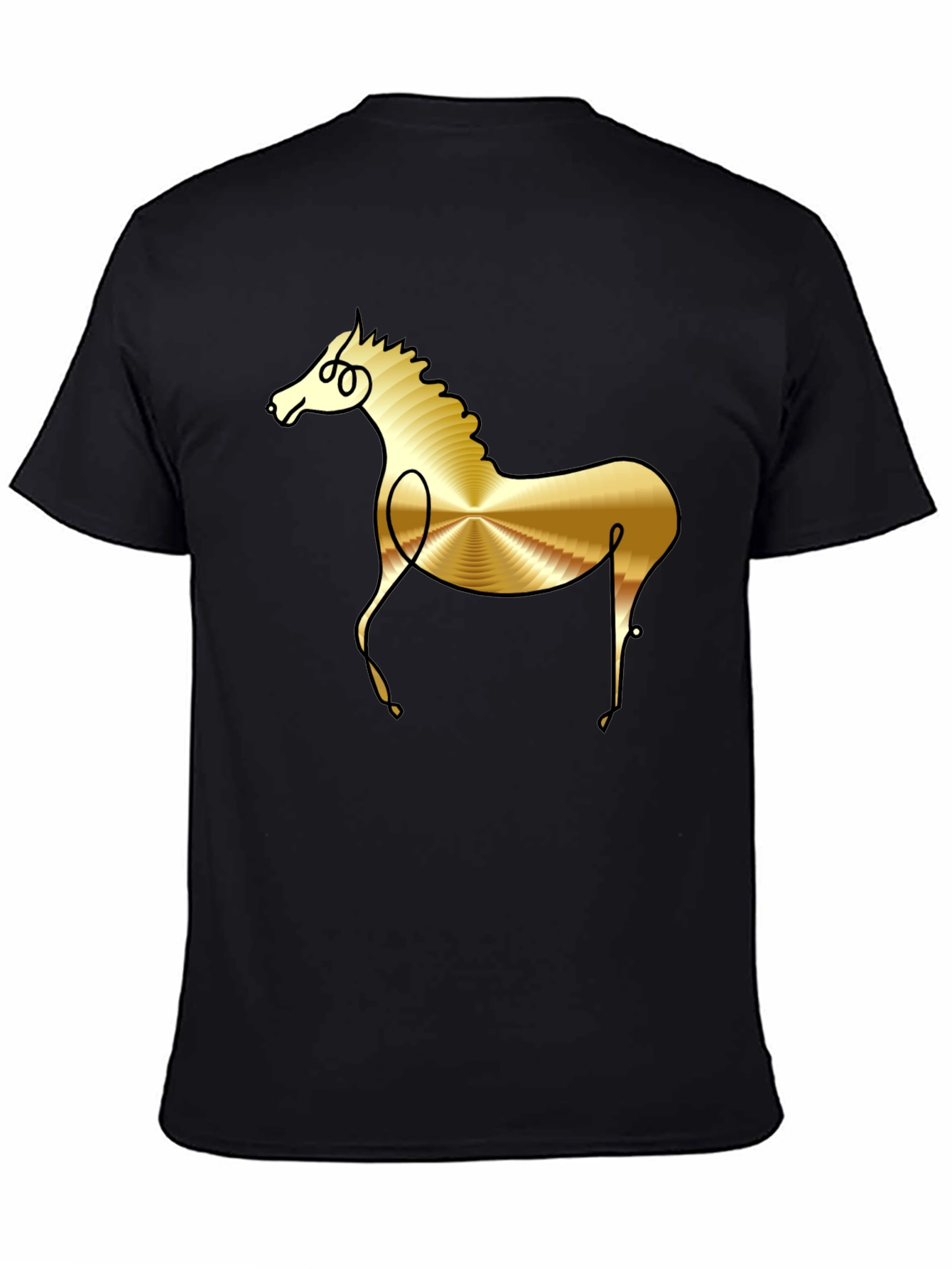 Abstract Golden Horse Graphic Black T-Shirt