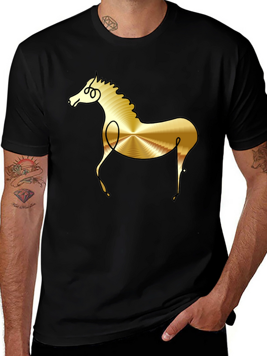 Abstract Golden Horse Graphic Black T-Shirt