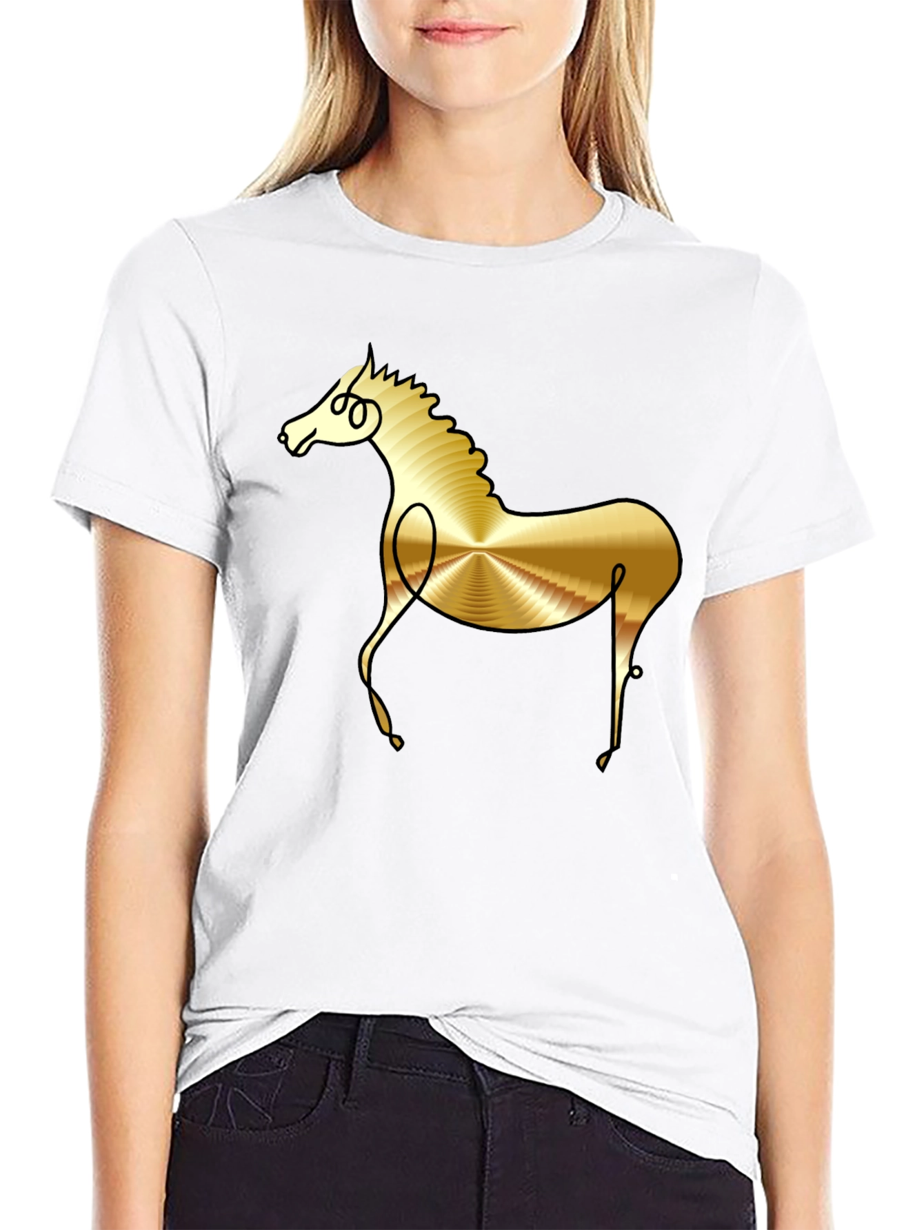 Abstract Golden Horse Graphic Black T-Shirt