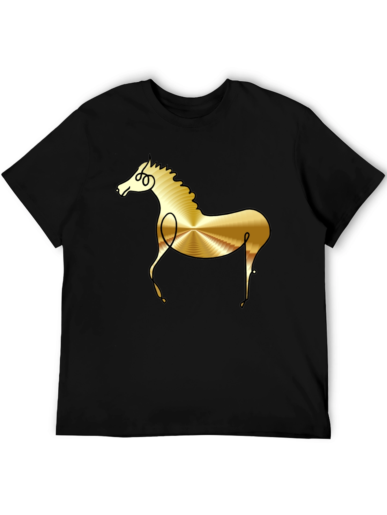 Abstract Golden Horse Graphic Black T-Shirt