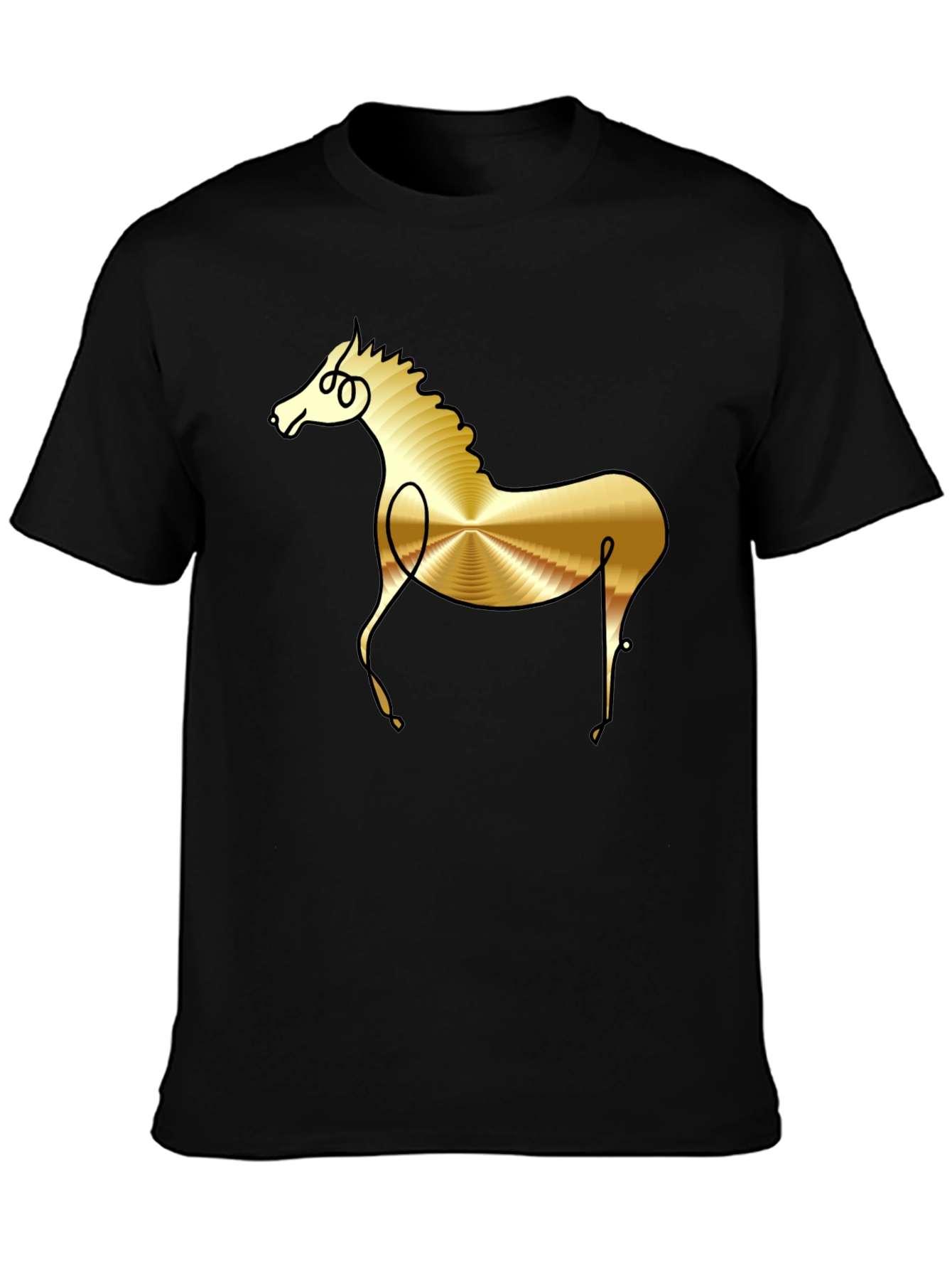Abstract Golden Horse Graphic Black T-Shirt