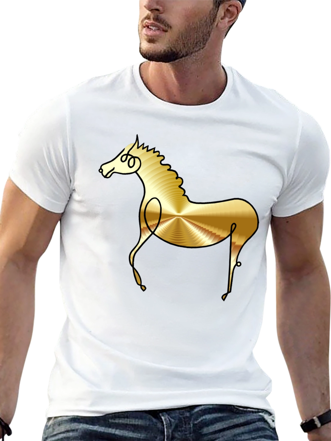 Abstract Golden Horse Graphic Black T-Shirt