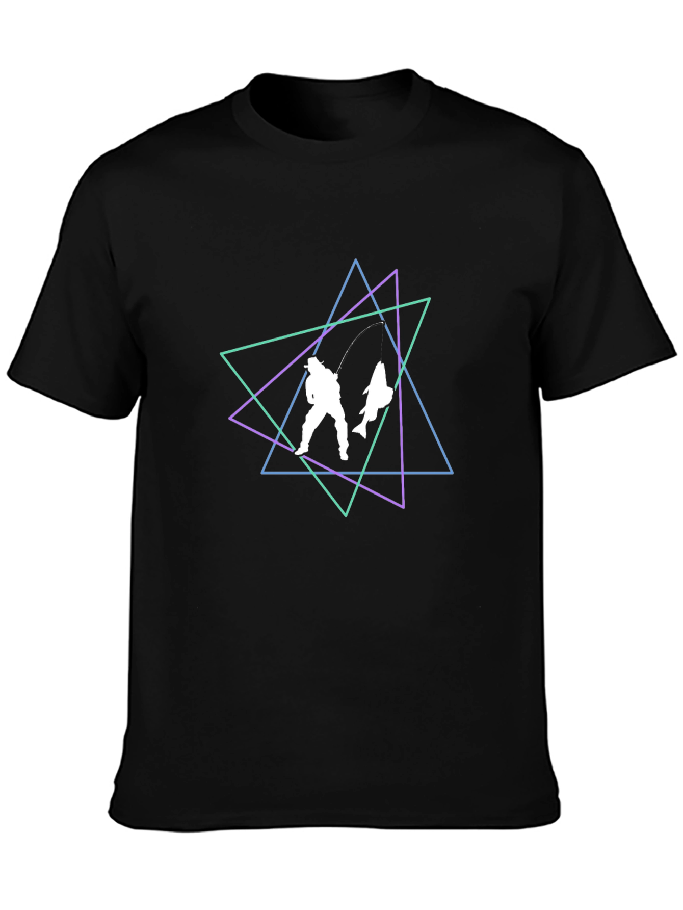 Geometric Fishing T-Shirt - Black Cotton Blend