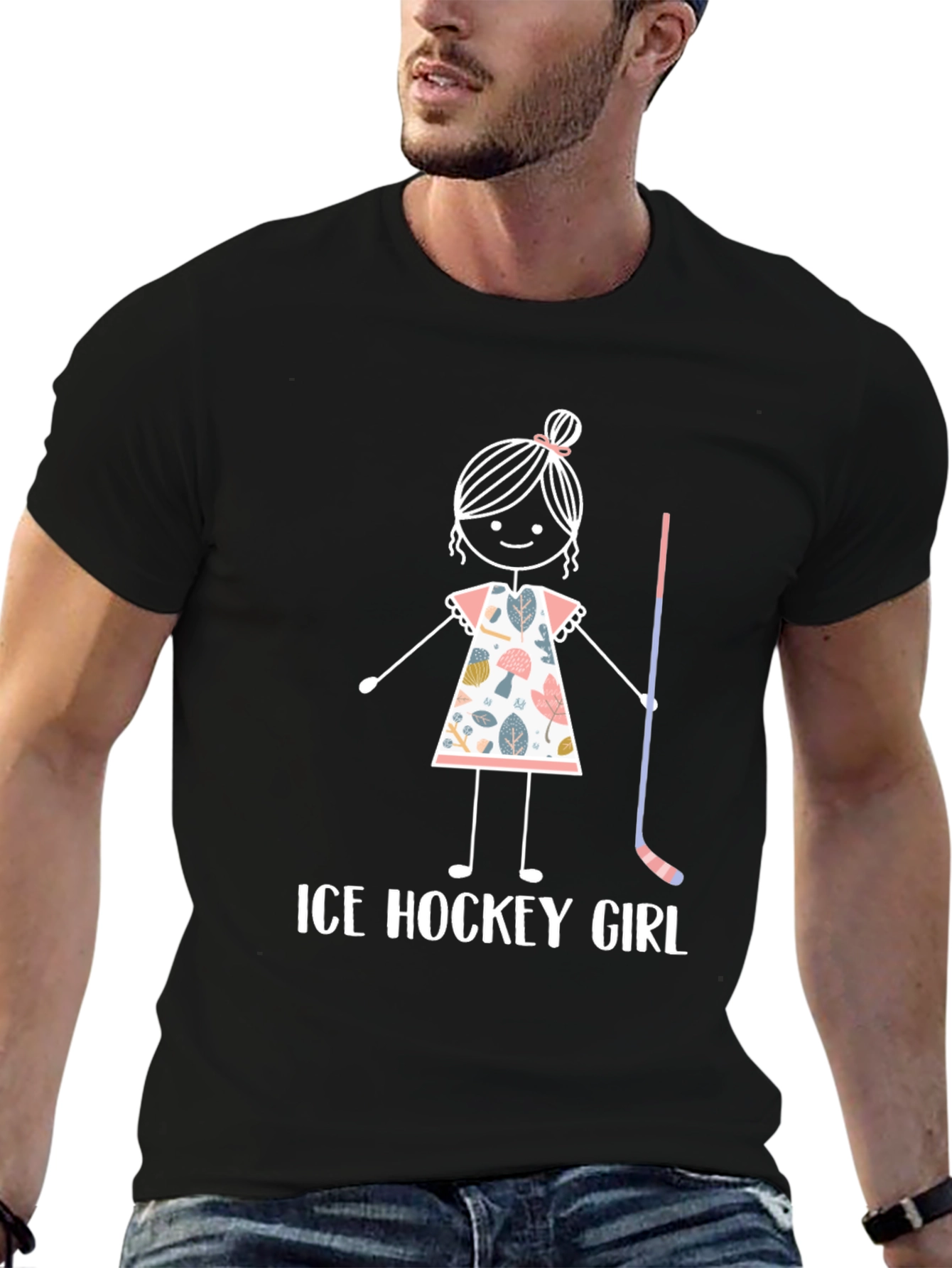 Ice Hockey Girl T-Shirt - Cute Stick Figure Design
