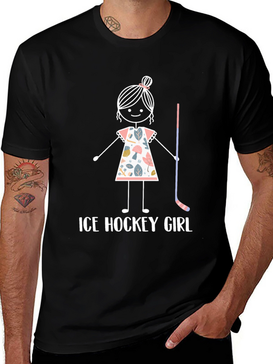 Ice Hockey Girl T-Shirt - Cute Stick Figure Design
