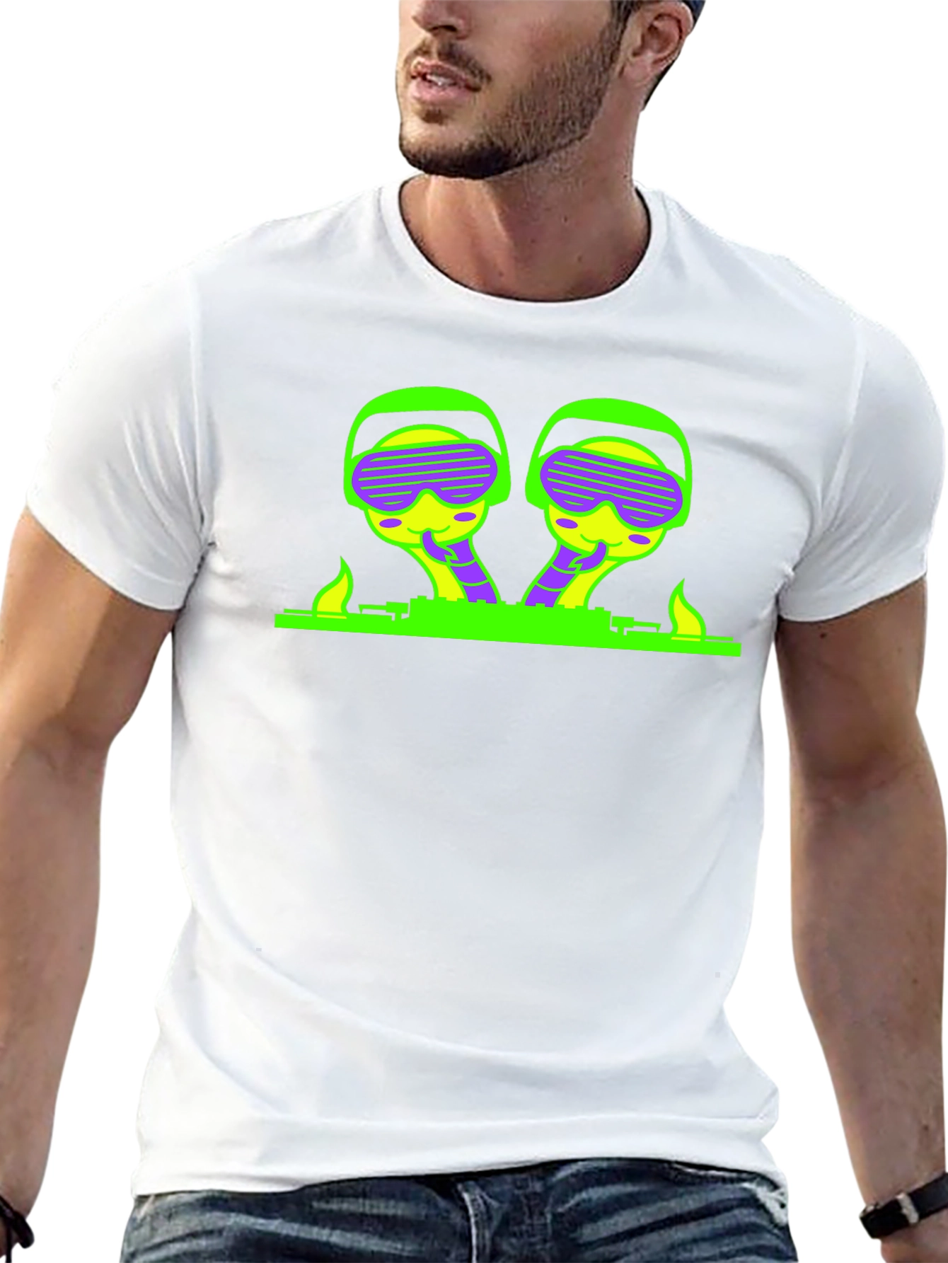 Neon Alien DJ Black T-Shirt