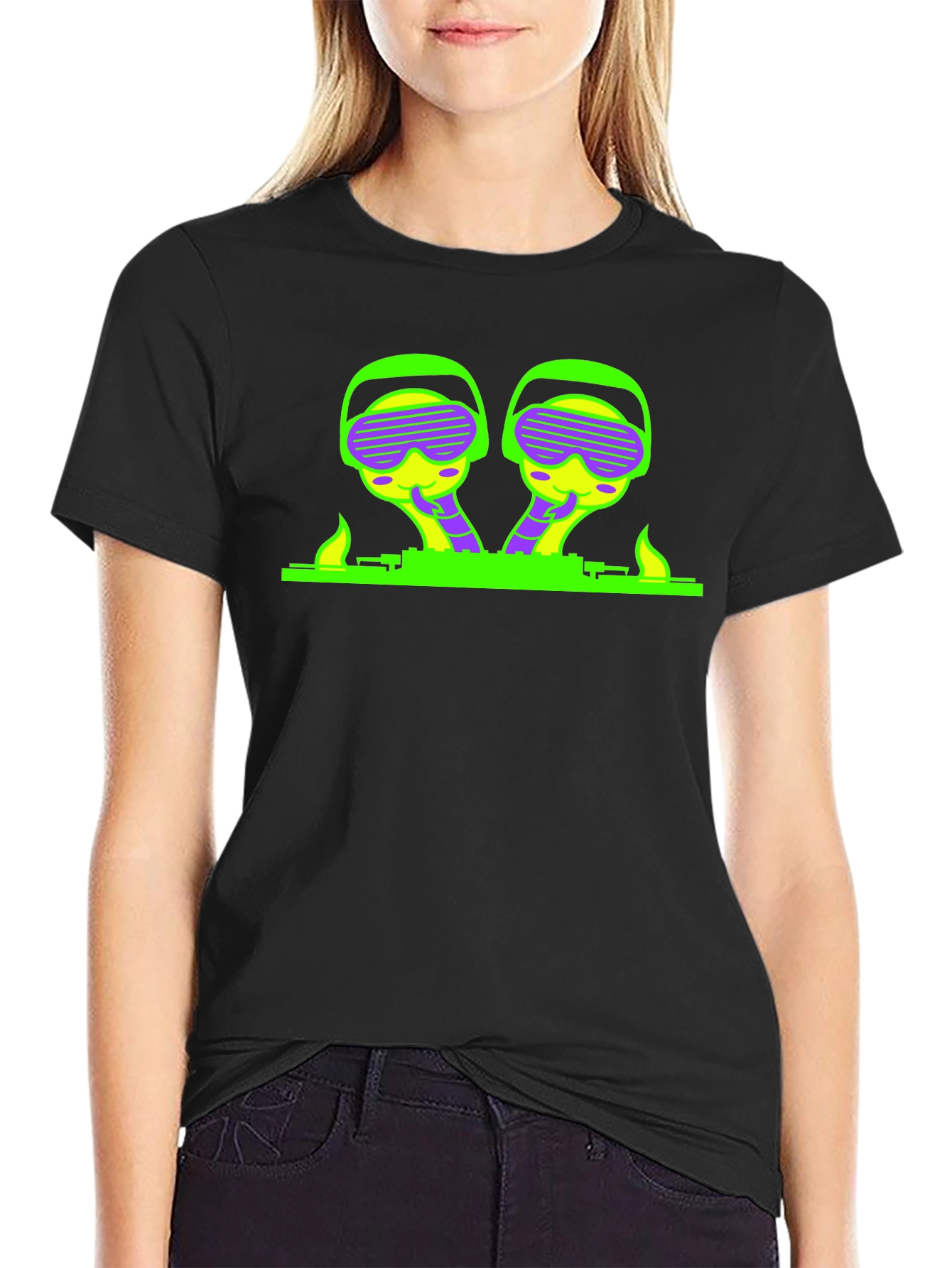 Neon Alien DJ Black T-Shirt