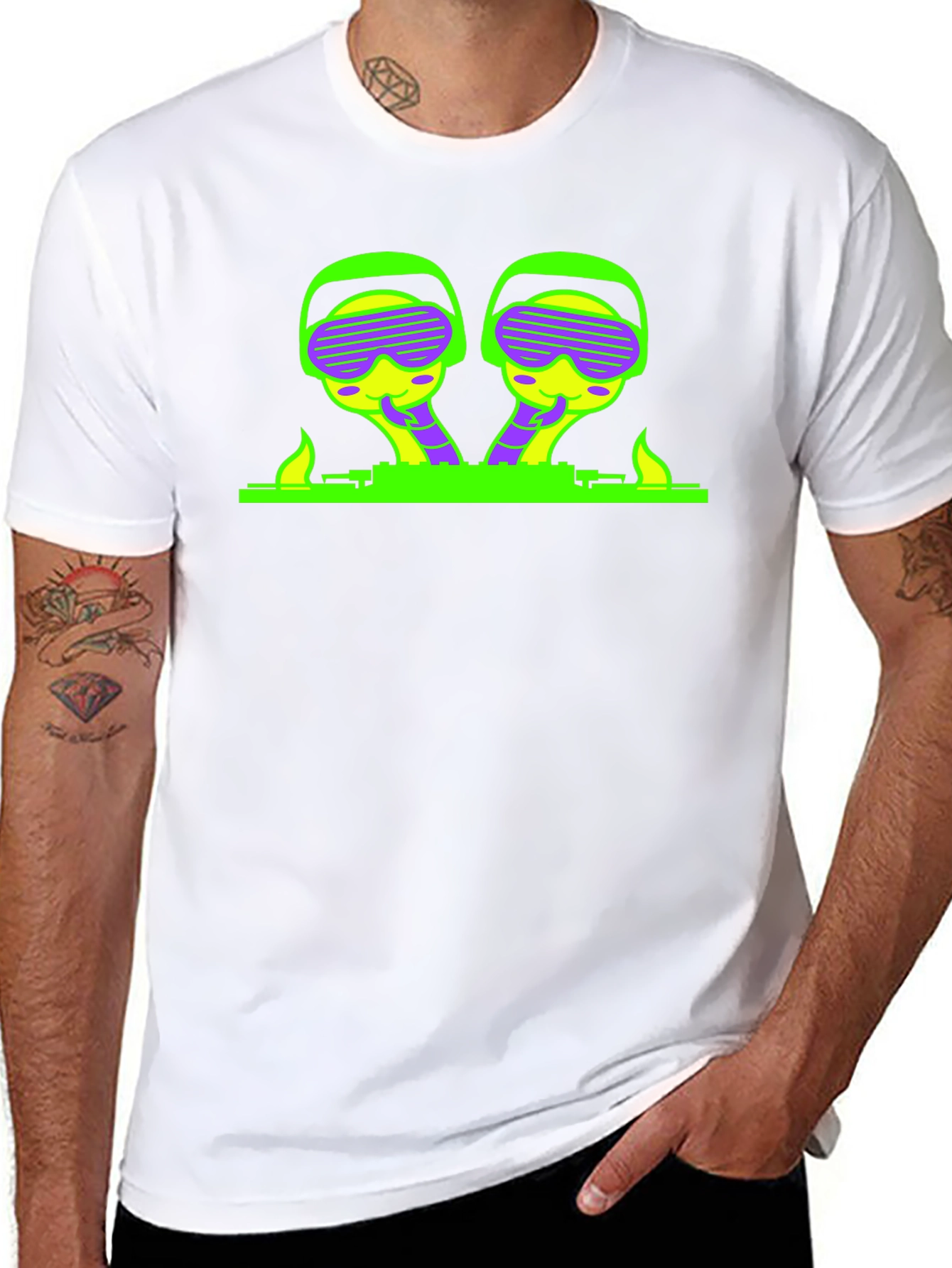 Neon Alien DJ Black T-Shirt