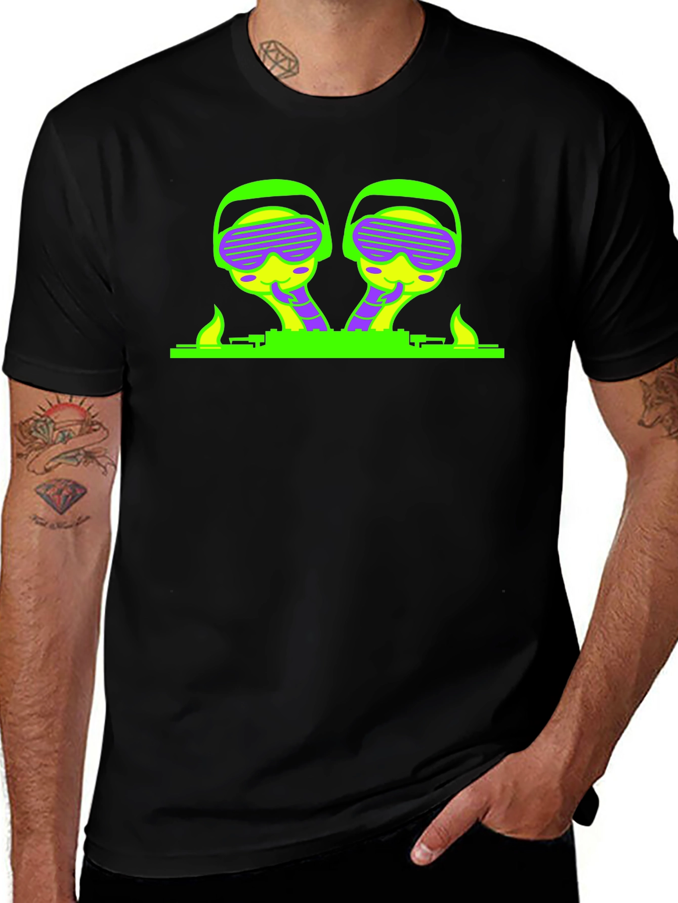 Neon Alien DJ Black T-Shirt