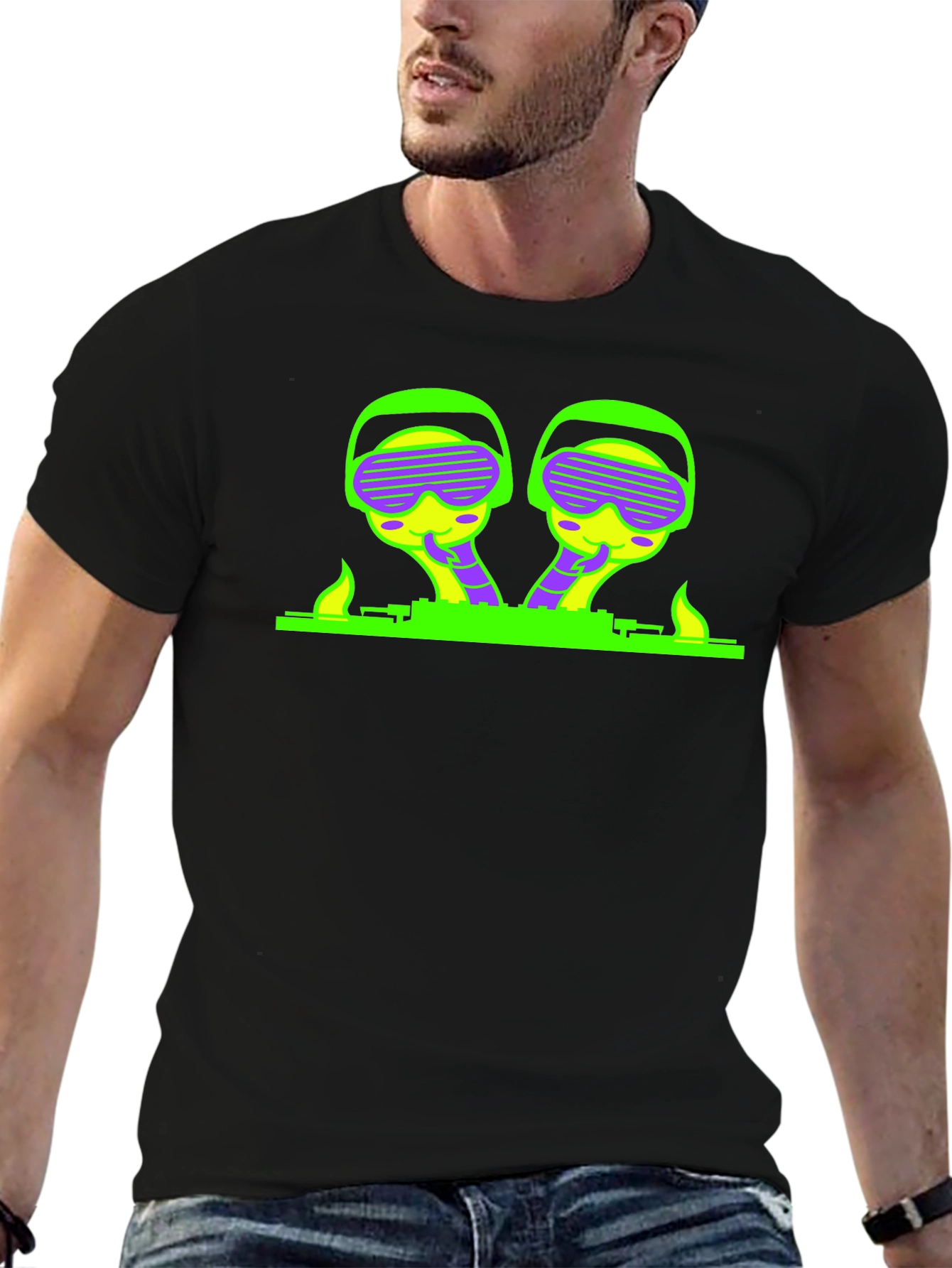 Neon Alien DJ Black T-Shirt