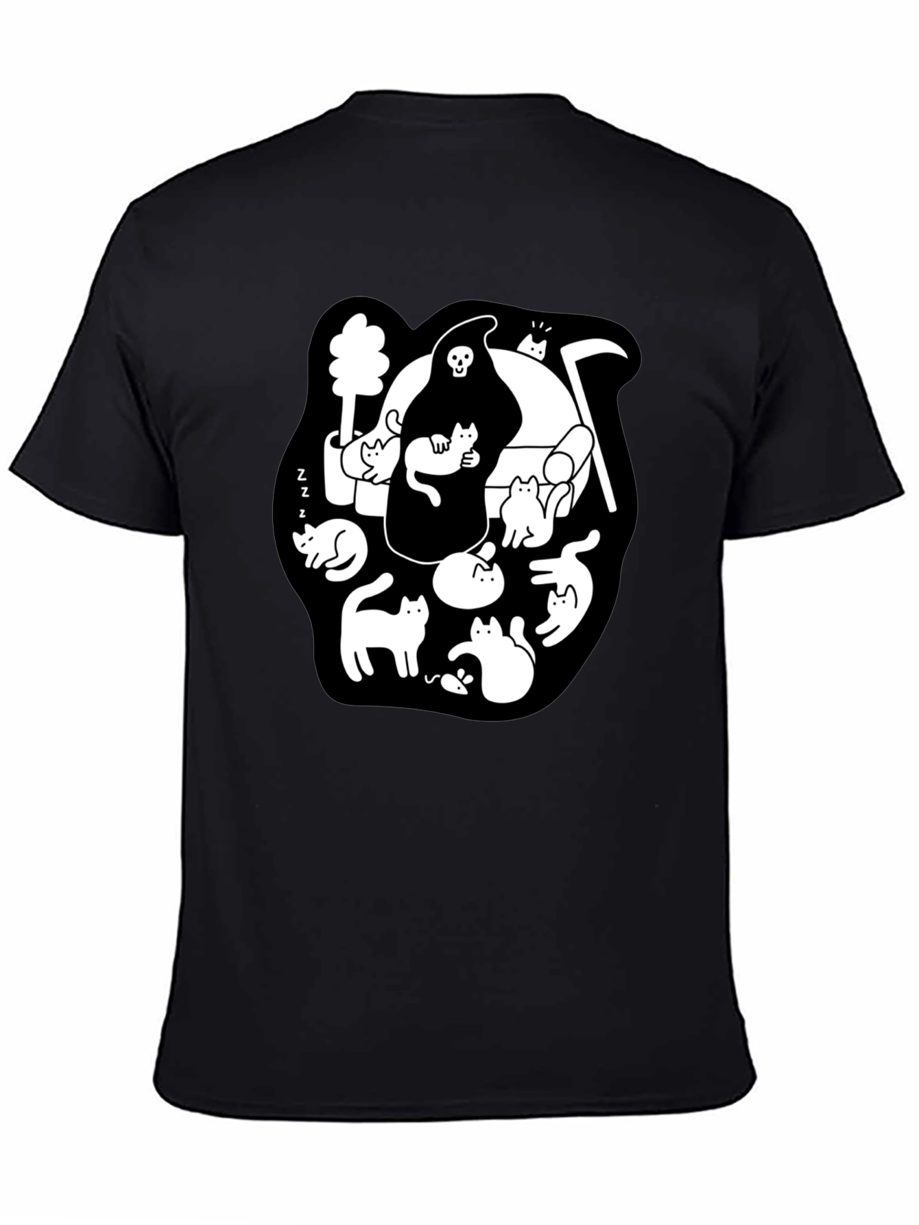 Grim Reaper & Cats Graphic Black T-Shirt