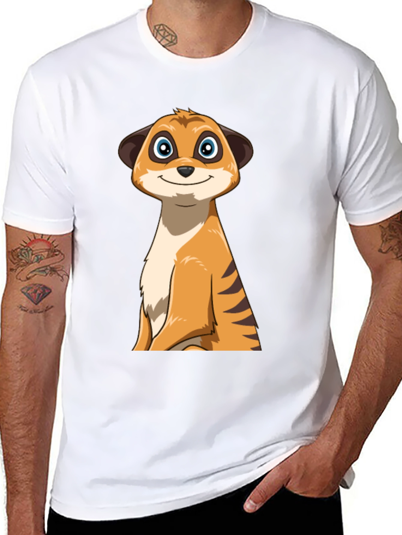 Cartoon Meerkat Graphic Tee - Black