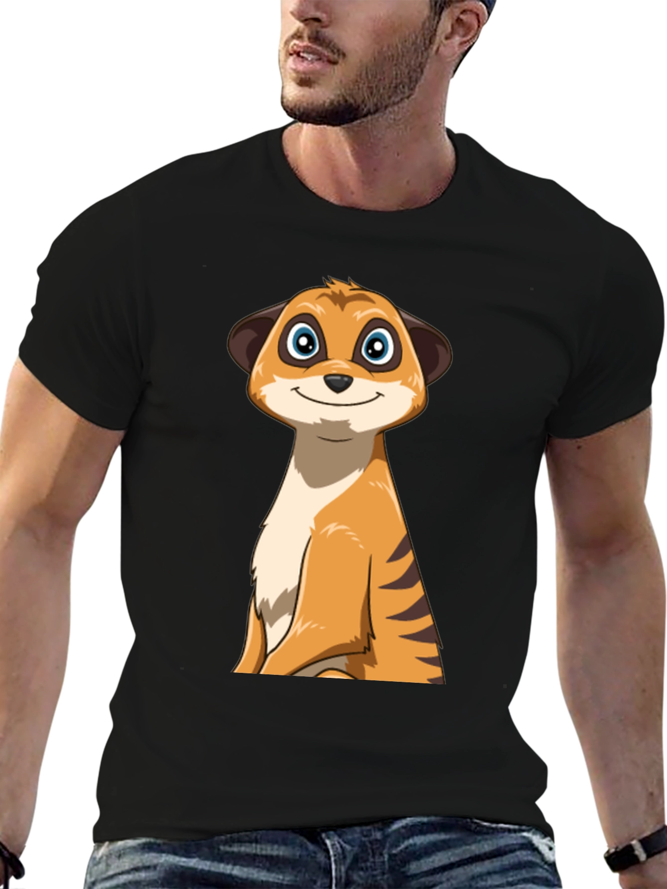 Cartoon Meerkat Graphic Tee - Black