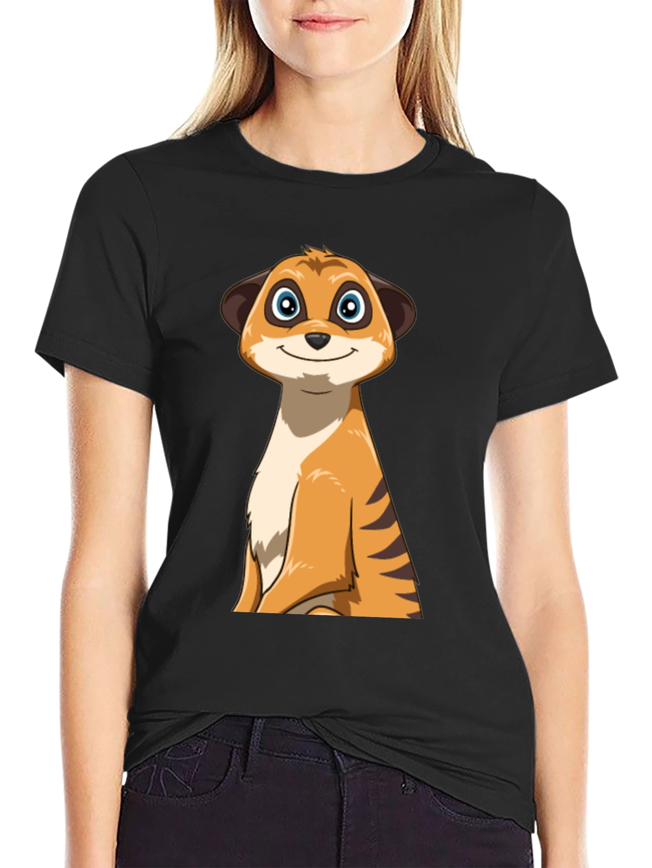 Cartoon Meerkat Graphic Tee - Black