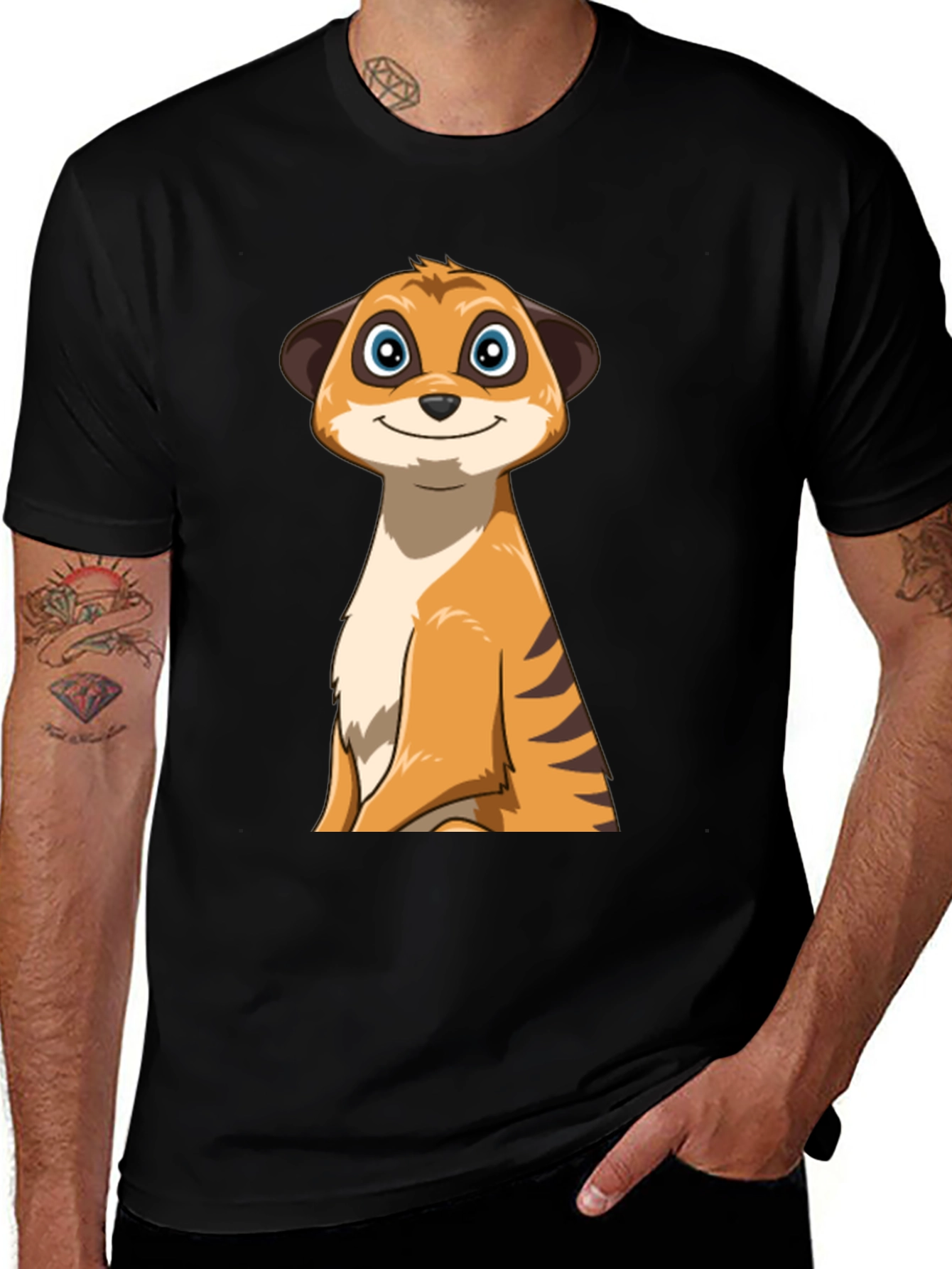 Cartoon Meerkat Graphic Tee - Black