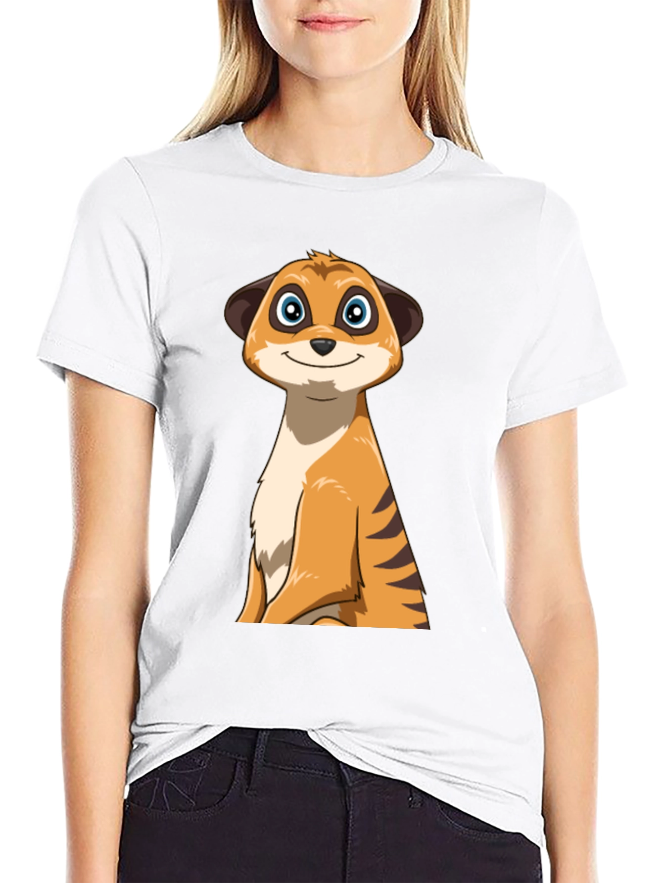Cartoon Meerkat Graphic Tee - Black