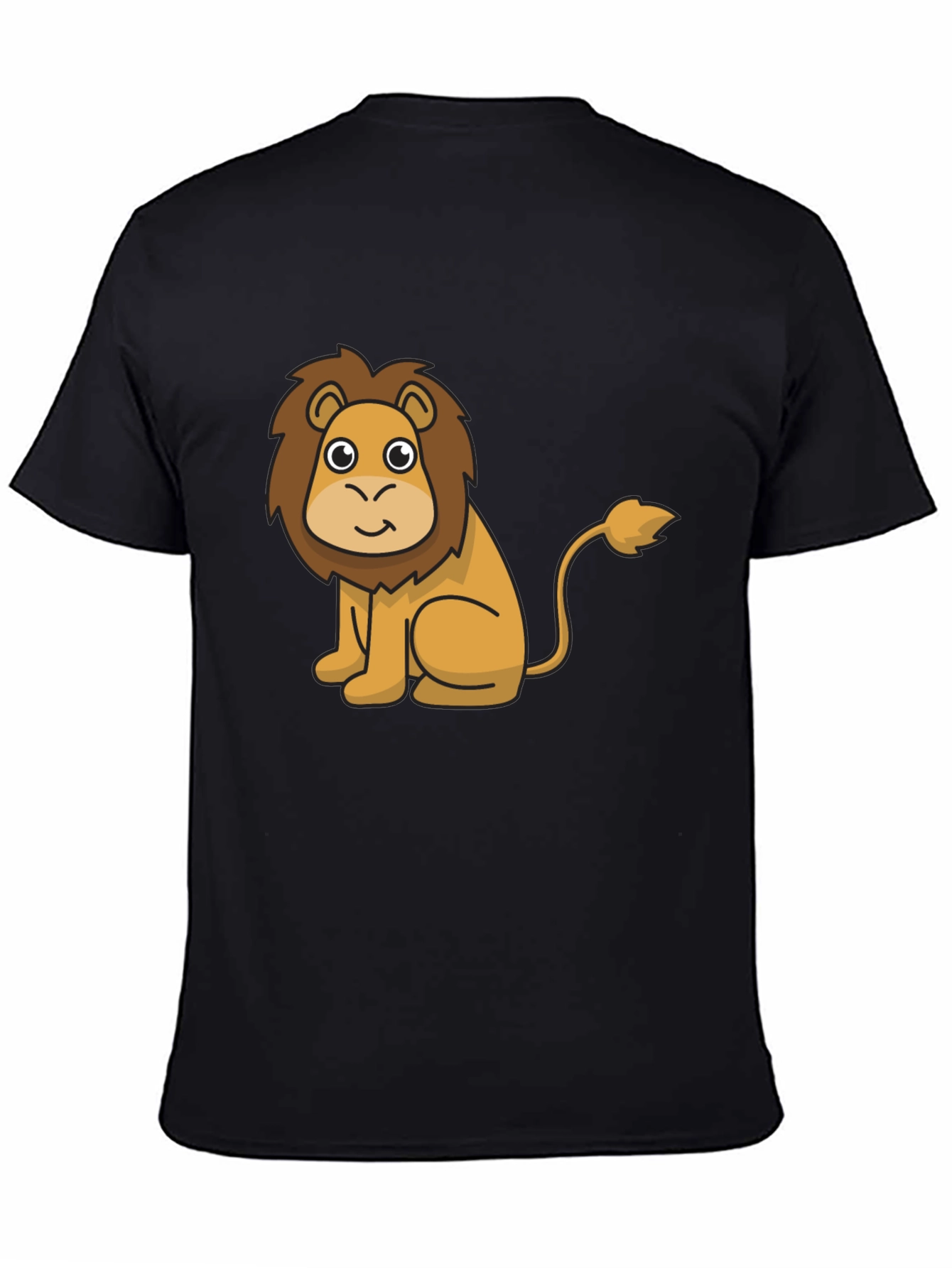 Cute Lion Cartoon Graphic Print Black T-Shirt