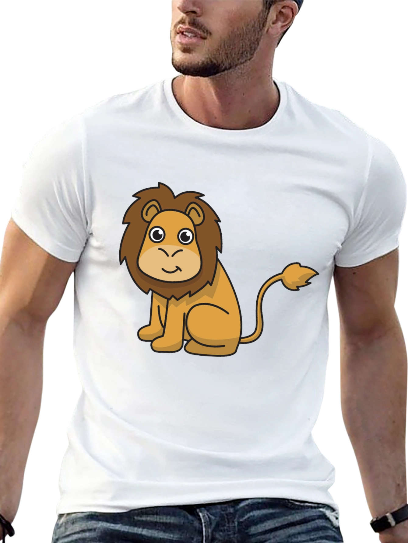 Cute Lion Cartoon Graphic Print Black T-Shirt