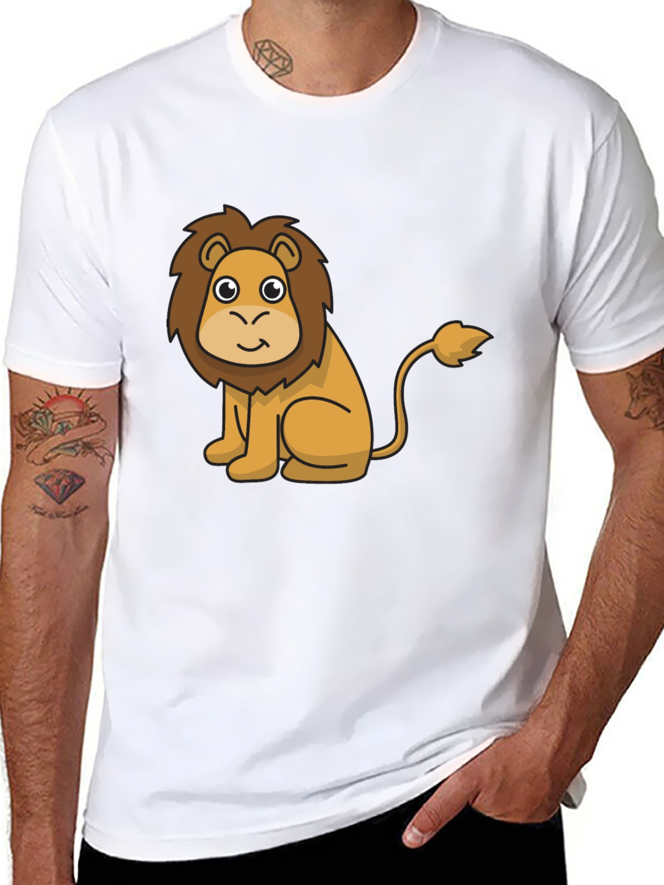 Cute Lion Cartoon Graphic Print Black T-Shirt