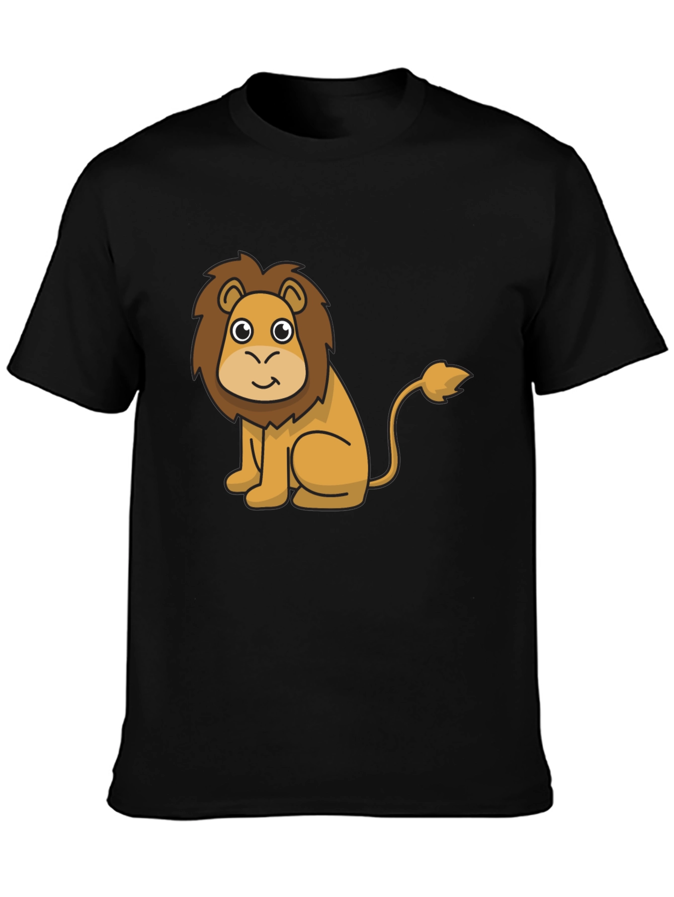 Cute Lion Cartoon Graphic Print Black T-Shirt